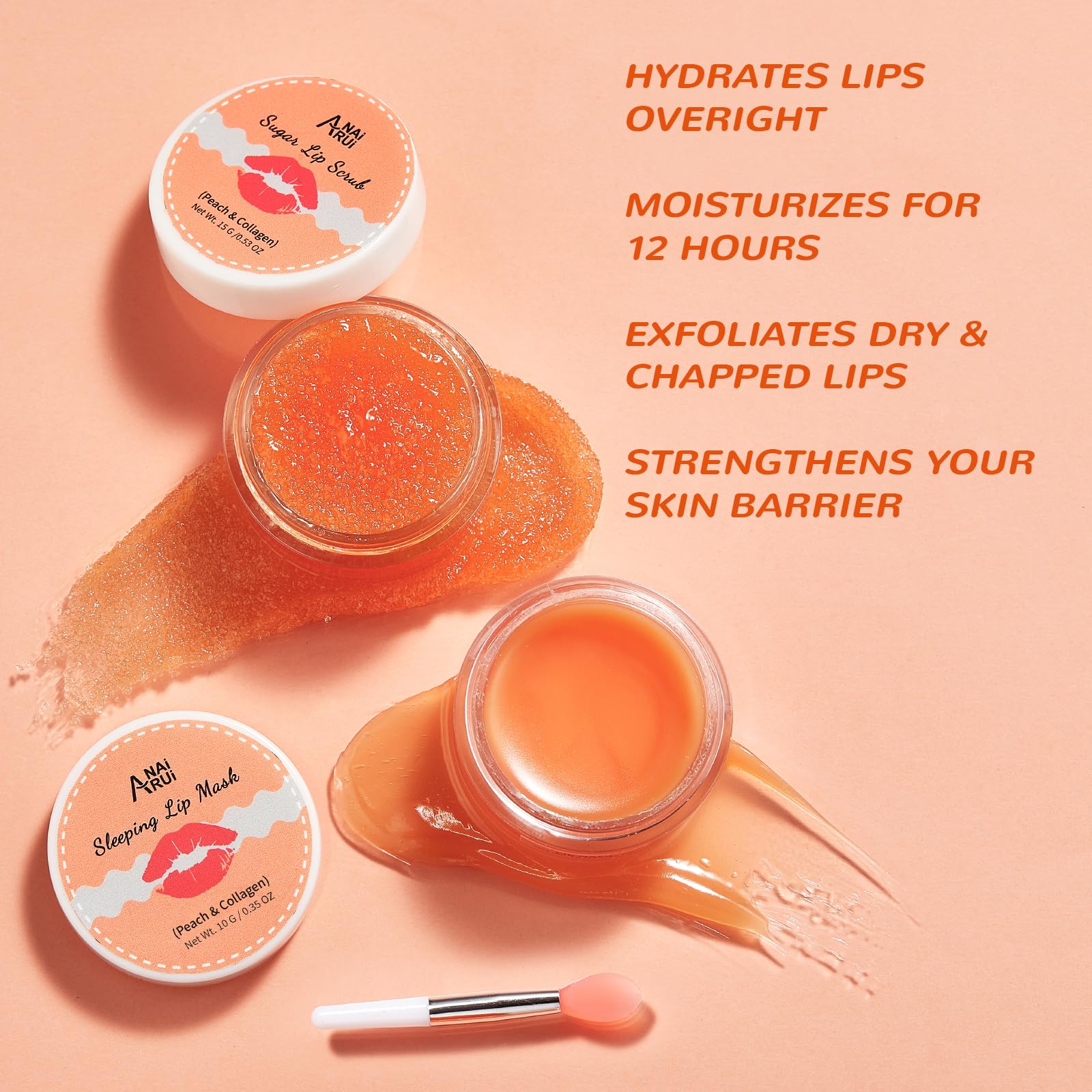 ANAI RUI Lip Balm Mask & Lip Scrub Set, Lip Care Kit, Overnight Lip Treatment with Lip Sleeping Mask & Sugar Lip Exfoliator Scru