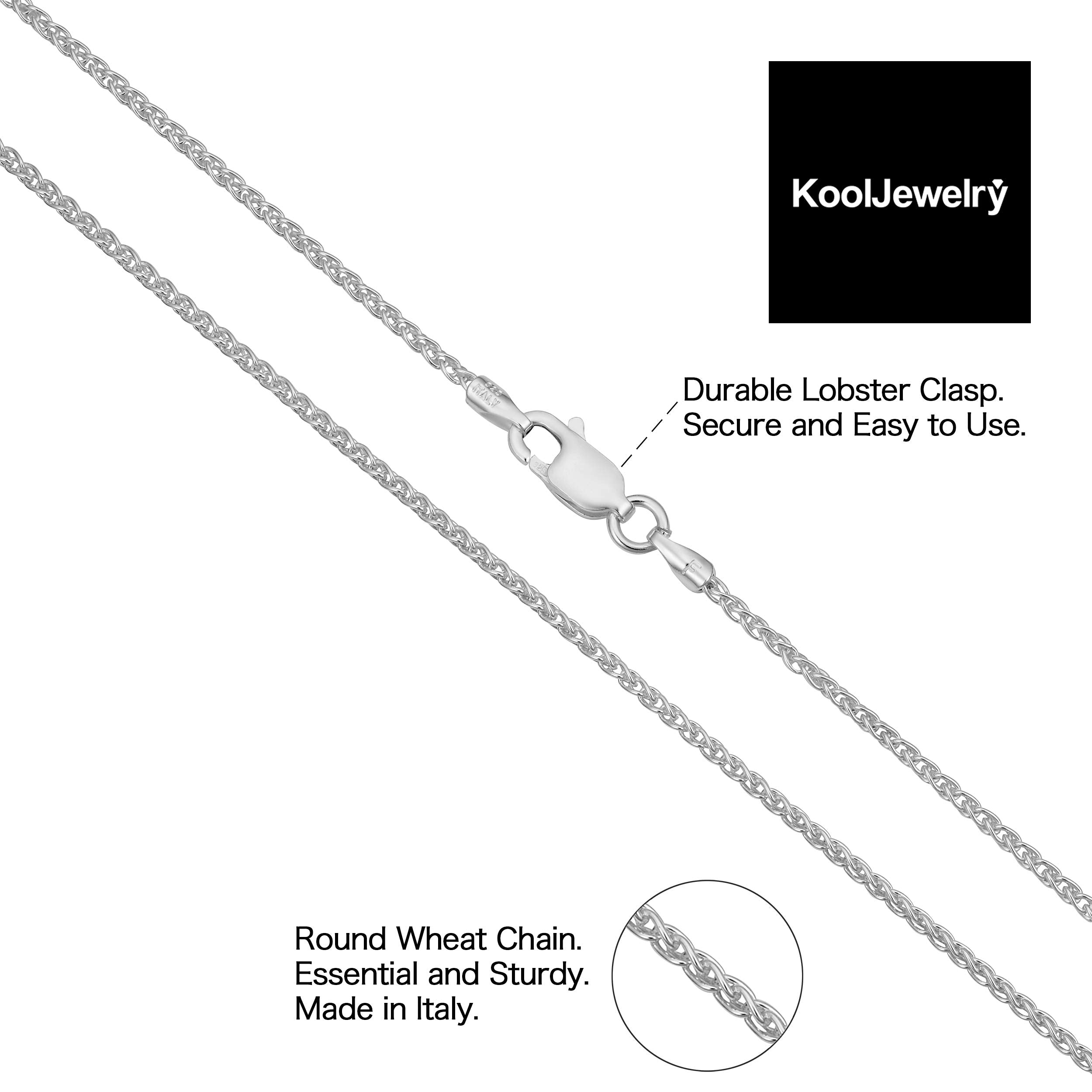 Kooljewelry Sterling Silver Round Wheat Chain Necklace (1.5 mm, 16 inch)