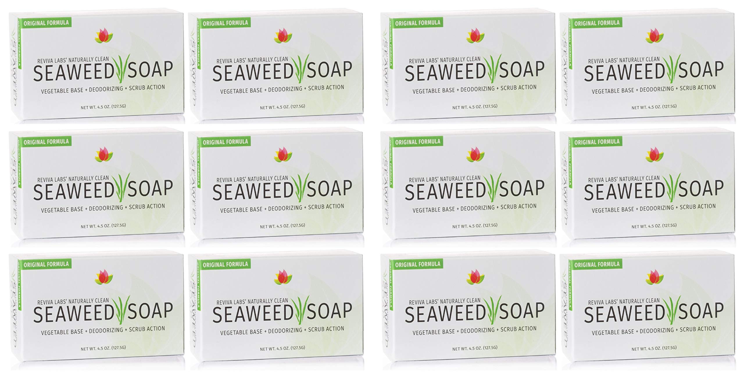Reviva Seaweed Soap - 12 Pack - Organic Seaweed Face Scrub And Exfoliating Body Scrub Soap Bar - 4.5 Oz. Vegetable Base Natural