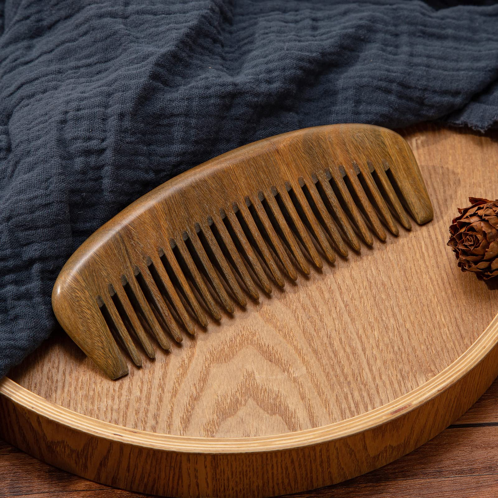 Moreinday Wooden Comb For Women Hair Growth, Wide Tooth For Women, Fine Tooth For Men Beard, Labor Comb 2 Pack- Sandalwood