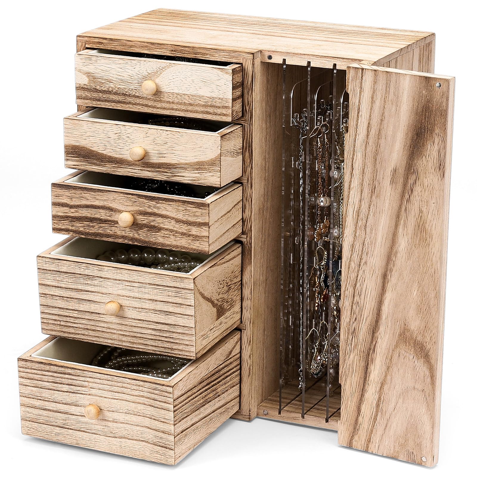 Homde Wood Jewelry Organizer 5 Layer Jewelry Box for Rings, Necklaces, Earrings, Bracelets, Watches Rustic Jewelry Boxes & Organ