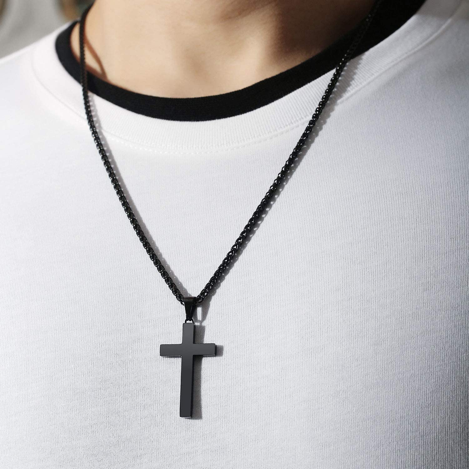 P. BLAKE Black Stainless Steel Cross Necklace for Men, Women Boys Cross Pendant with Chain 18 Inches