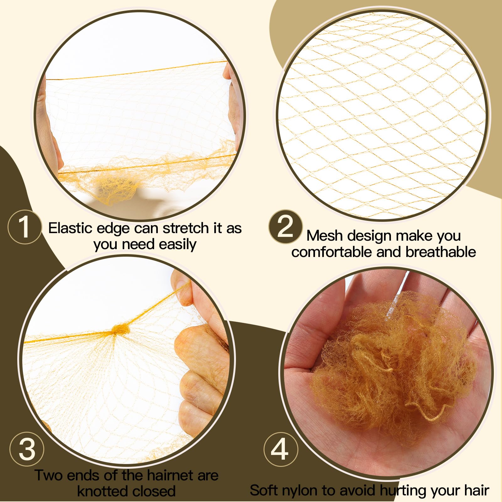 Fandamei 20Pcs Hair Nets For Buns Invisible And 40Pcs U Shaped Hair Pins Set, 20Pcs 50Cm Bun Nets For Ballet Girls And 40Pcs Hai