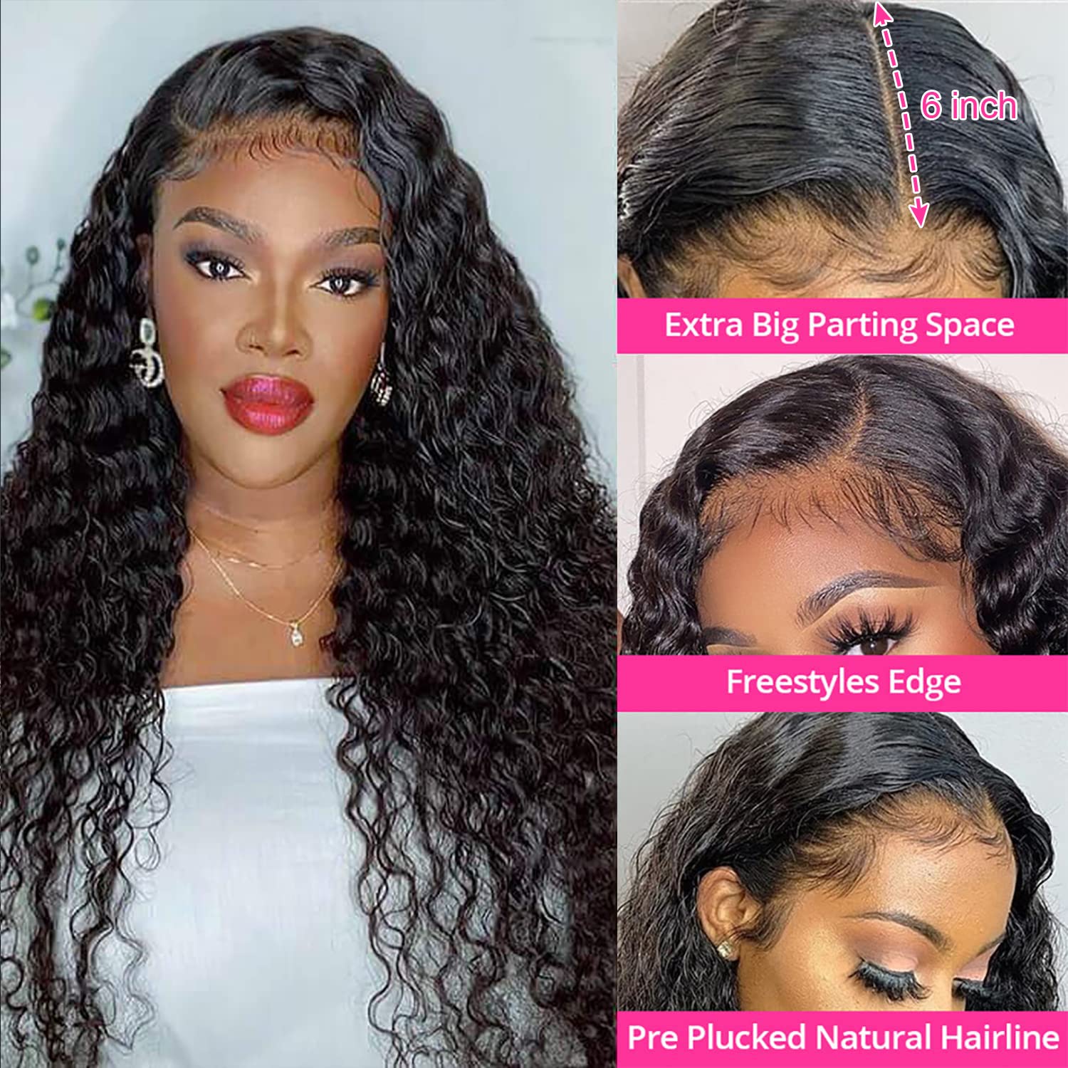 Snjon 13X6 Lace Front Wig, 180% Density Water Wave, Full And Thick, 100% Unprocessed Brazilian Virgin Human Hair, Soft And Natur