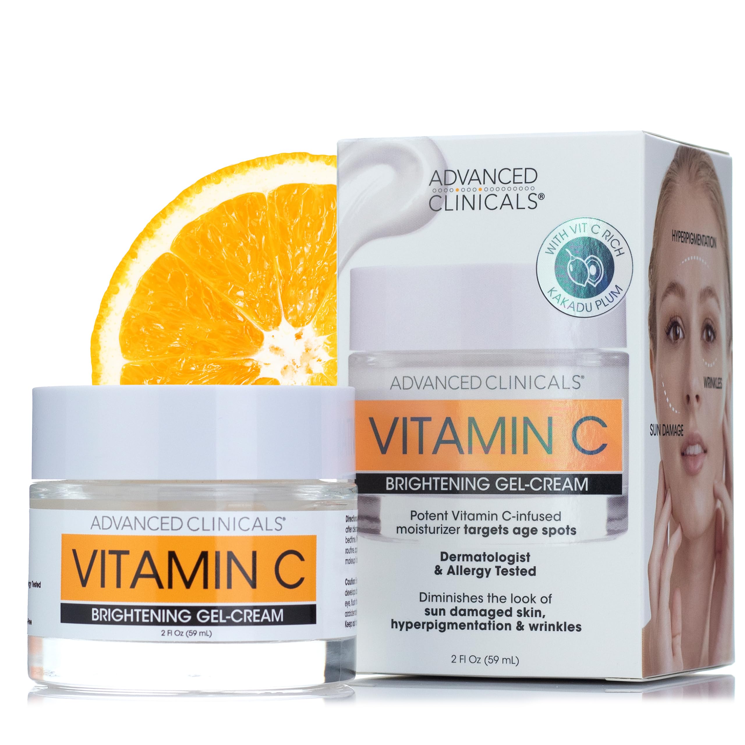 Advanced Clinicals Vitamin C Face Cream - Hydrating Gel Moisturizer, 2 Fl Oz, Targets Dry Skin, Age Spots & Wrinkles