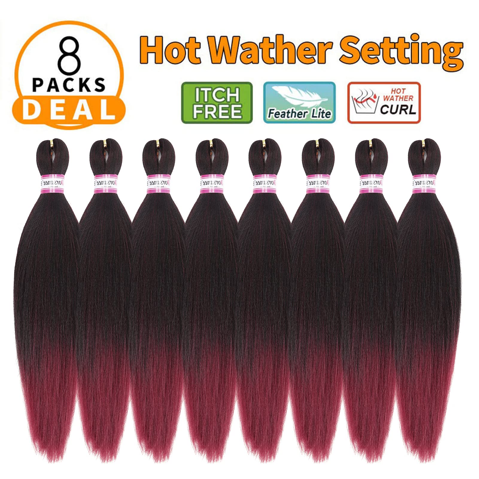 Pre-Stretched Braiding Hair Extensions-16 Inch 8 Packs Synthetic Braiding Hair Crochet Braids, Natural Easy Braid Crochet Hair,