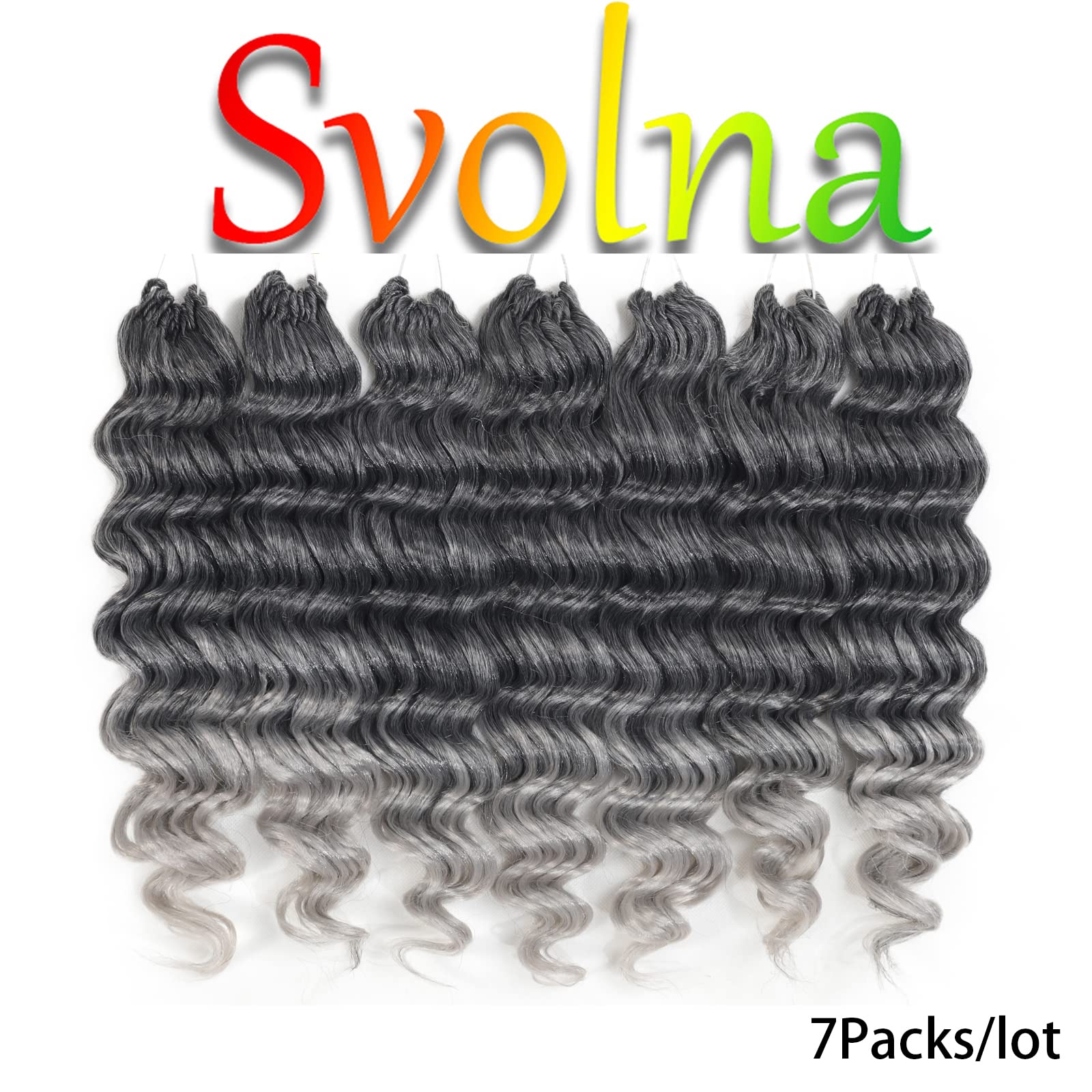 Ocean Wave Crochet Hair14Inch Grey Ombre Curly Braiding Ocean Wave Hair 7 Packs Deep Wave Shoulder Length Medium Long Wavy Ocean
