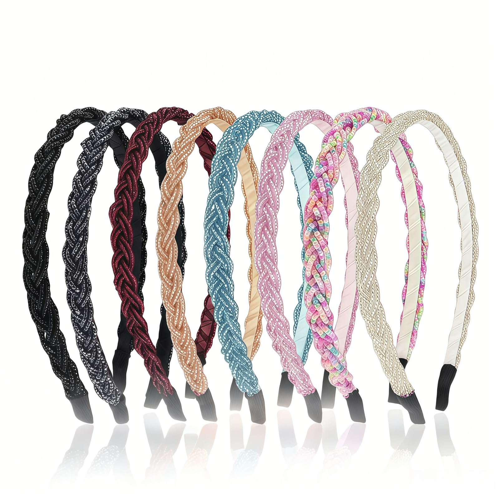 FASOTY 8 Pieces Beaded Headband Sparkly Crystal Beaded Hair Hoop Colorful Braided Thin Headbands for Women Girls Fashion Hair Bands Hair Accessories, 8 Colors
