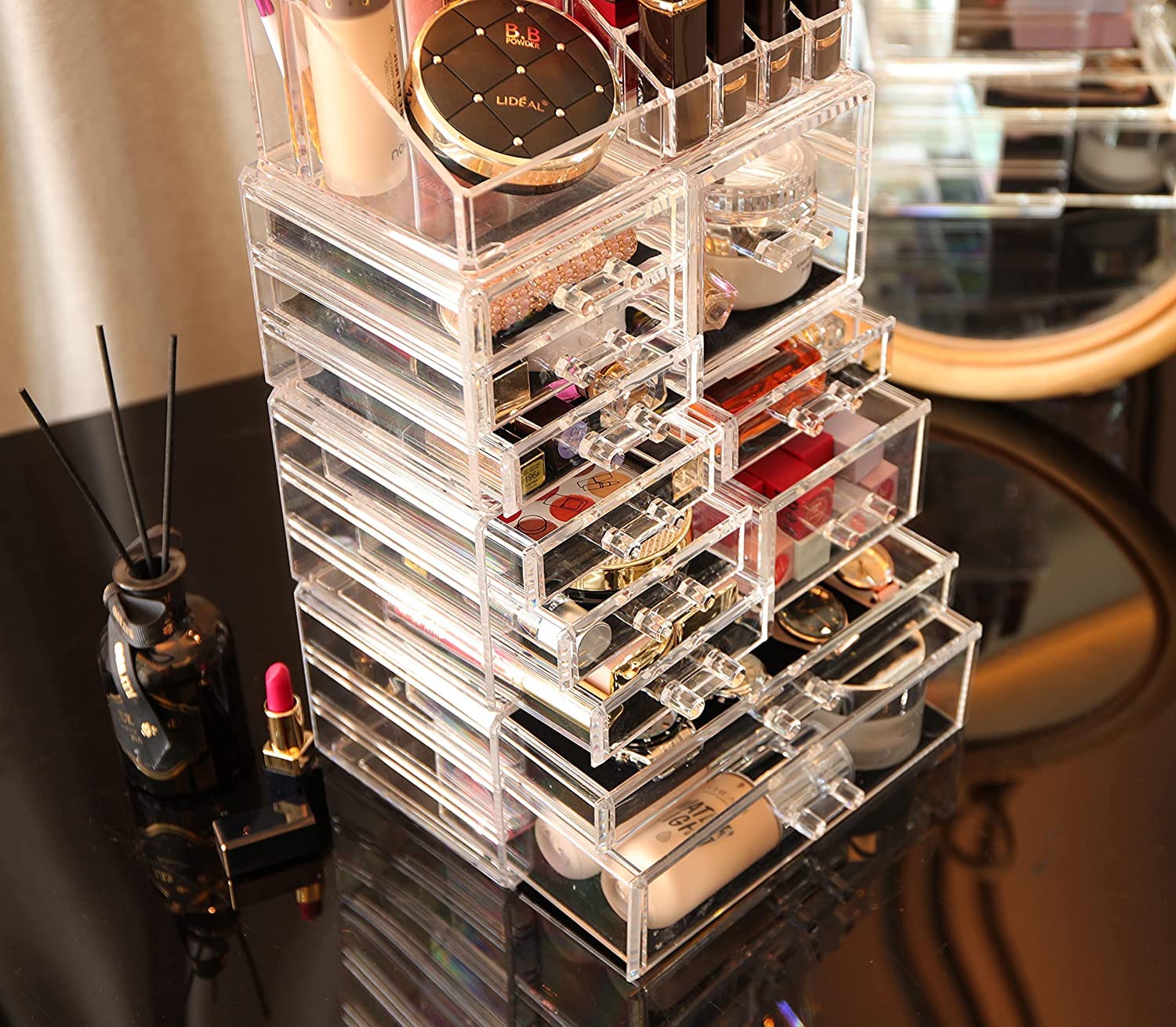 Cq Acrylic 4 Pack Clear Make Up Organizers For Vanity, Stackable 11 Drawers Make Up Organizer,Cute Desk Organizer For Vanity Jew