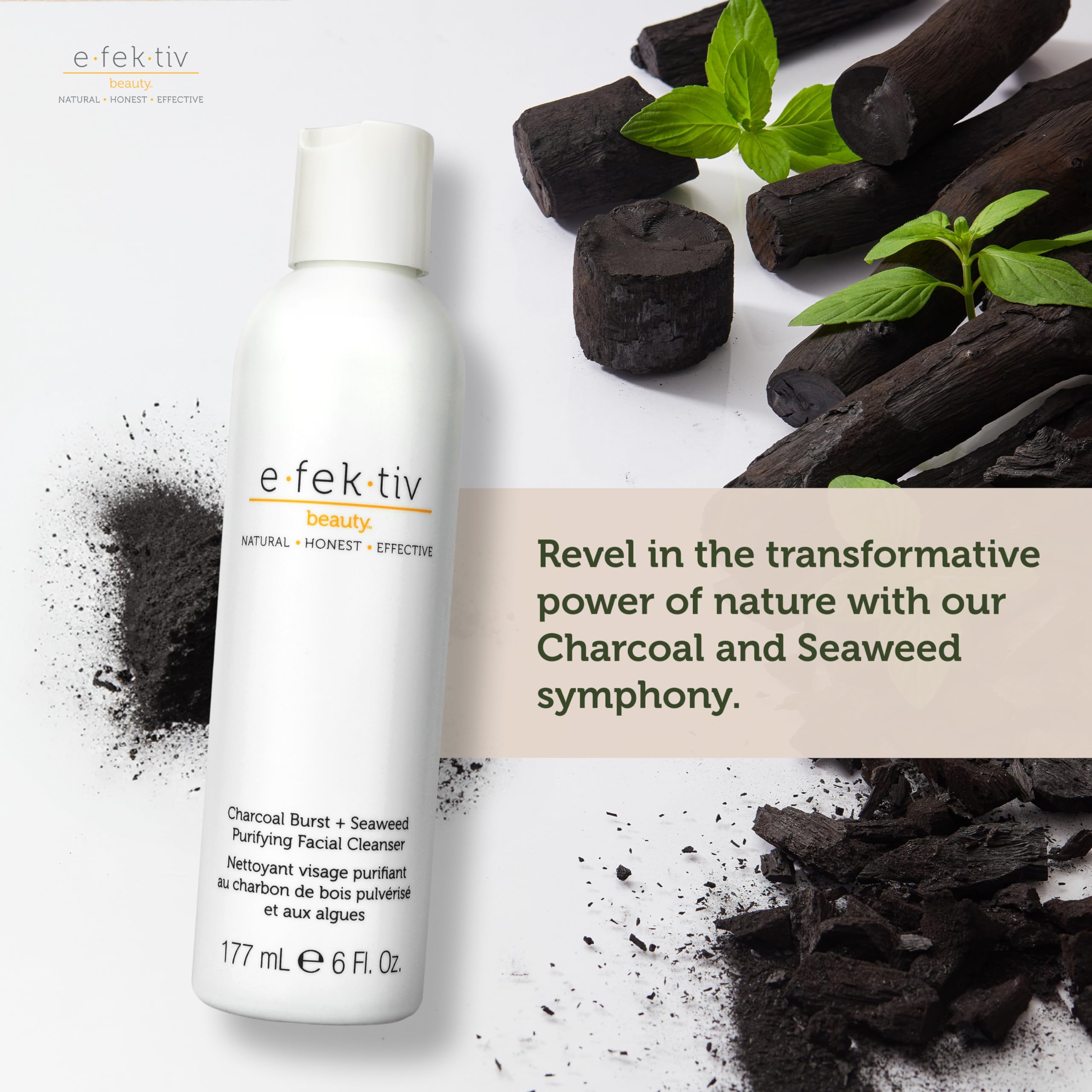 E.Fek.Tiv Beauty Charcoal Burst Plus Seaweed Purifying Facial Cleanser - Gently Cleanses Pores - Clarifying Face Wash - Vegan -