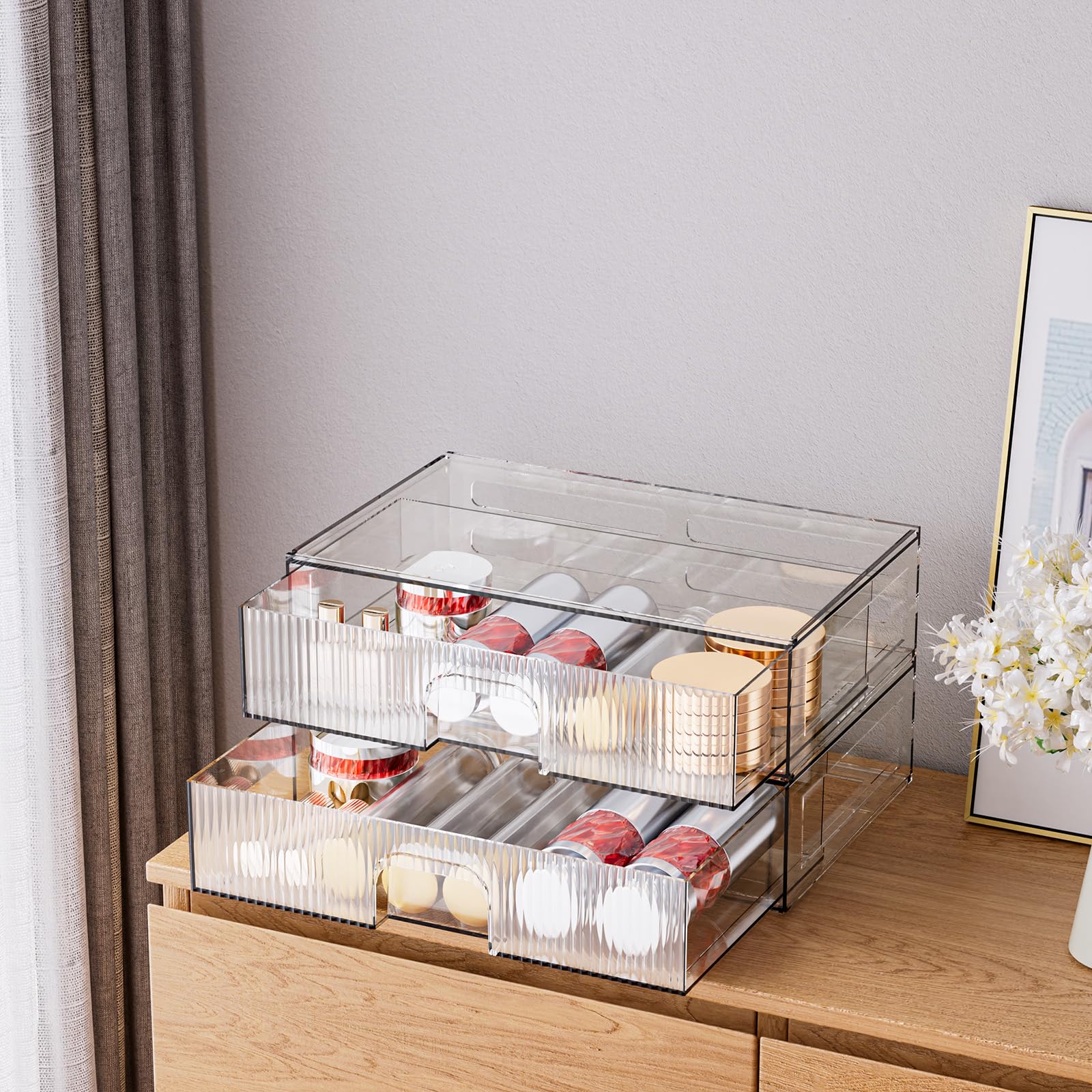 Zhiai Stackable Storage Drawer, 2 Piece Acrylic Organiser For Cosmetics And Beauty Products, Suitable For Dressers, Bathrooms, C