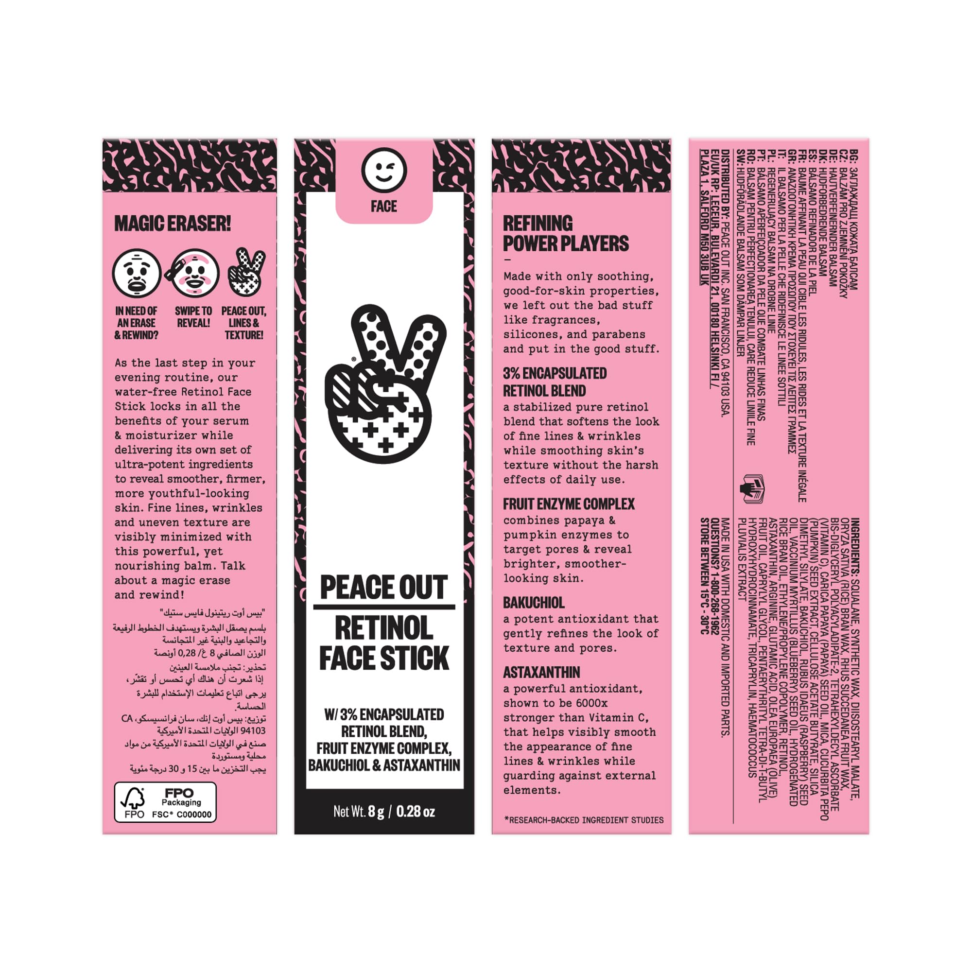 PEACE OUT Skincare Retinol Face Stick. Reduce Fine Lines, Wrinkles and Uneven Texture with 3% Encapsulated Retinol (.28 oz)
