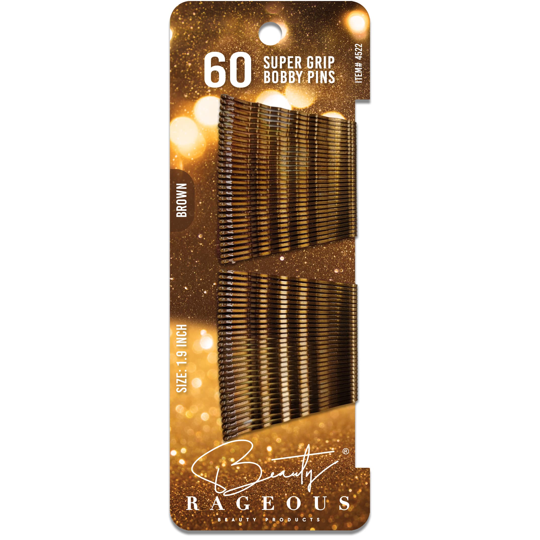 Super Grip Bobby Pins - Women's 1.9 Inch - Easy, Secure, All Hair Types - Handy Reusable Tin (Brown - 60 Ct Approx)