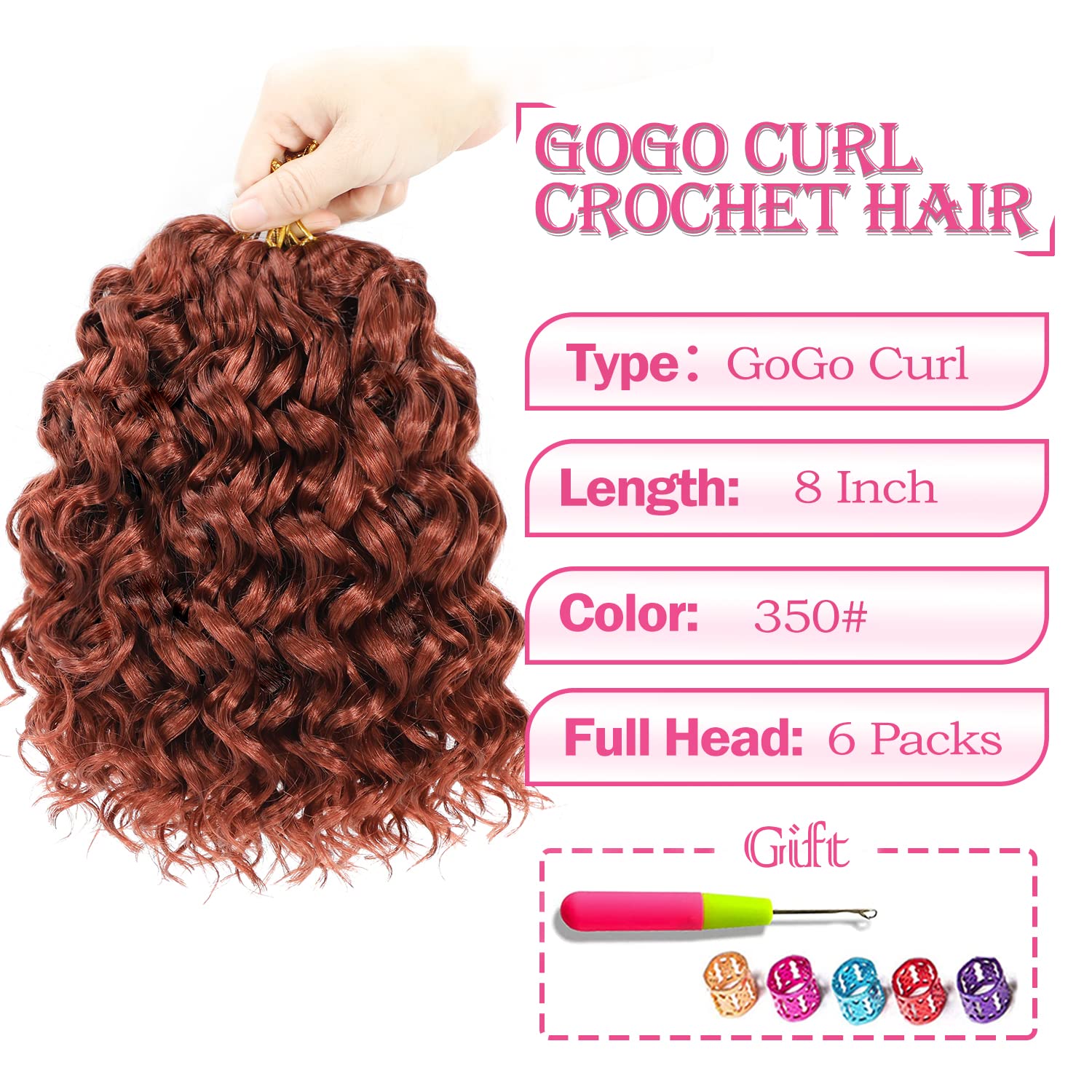 Gogo Curl Crochet Hair 8 Inch 6 Packs Short Beach Curl Water Wave Curly Crochet Braids Hair , Deep Wave Synthetic Braiding Hair