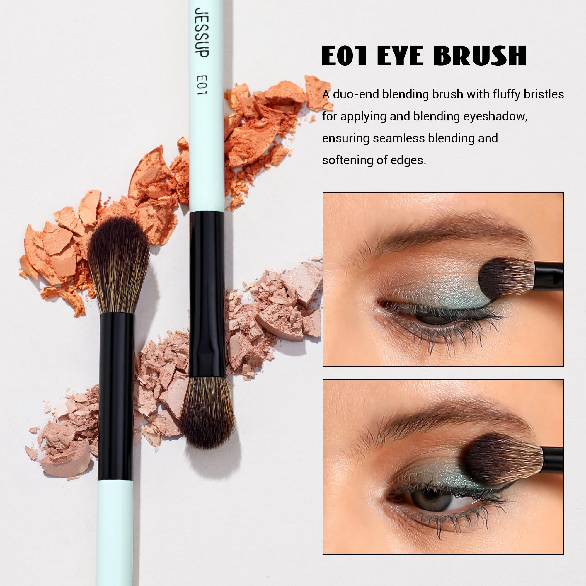 Jessup Makeup Brushes 2Pcs Double Sided Foundation Brush Contour Brush Dual Ended Eye Blending Brush, Multi-Functional Cosmetic