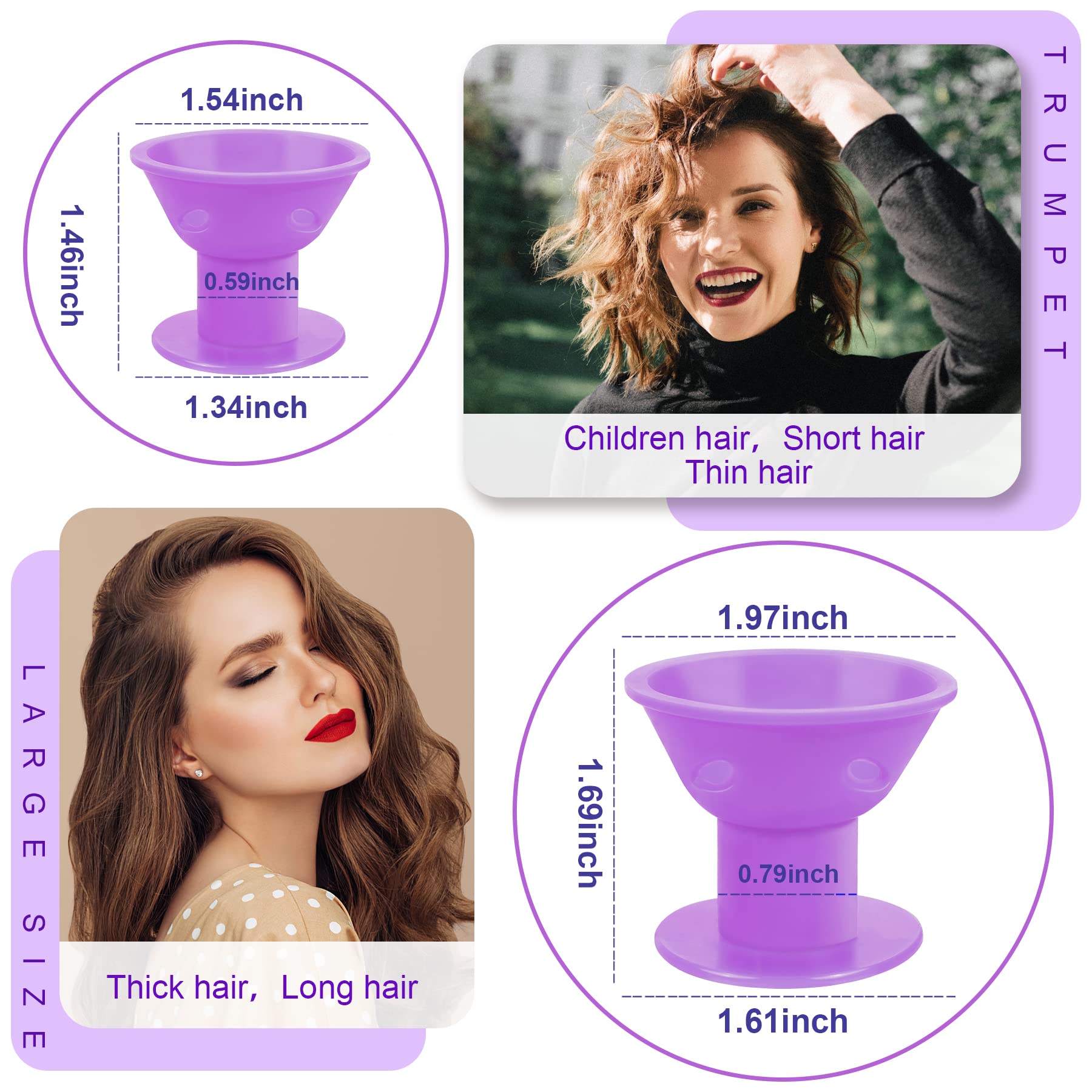 JANYUN 40 Pcs Purple Magic Hair Rollers Include 20pcs Large Sleeping Silicone Curlers 20pcs Heatless Small Hair Curlers (Purple)