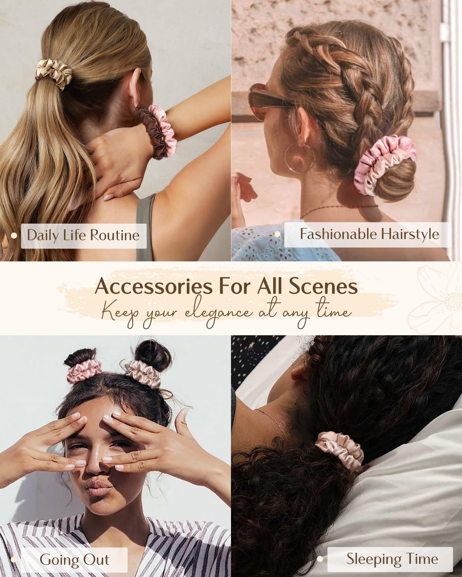 Yanibest Satin Scrunchies for Women, Hair Ties No Damage for Girls, Silk Ponytail Holders 6pcs