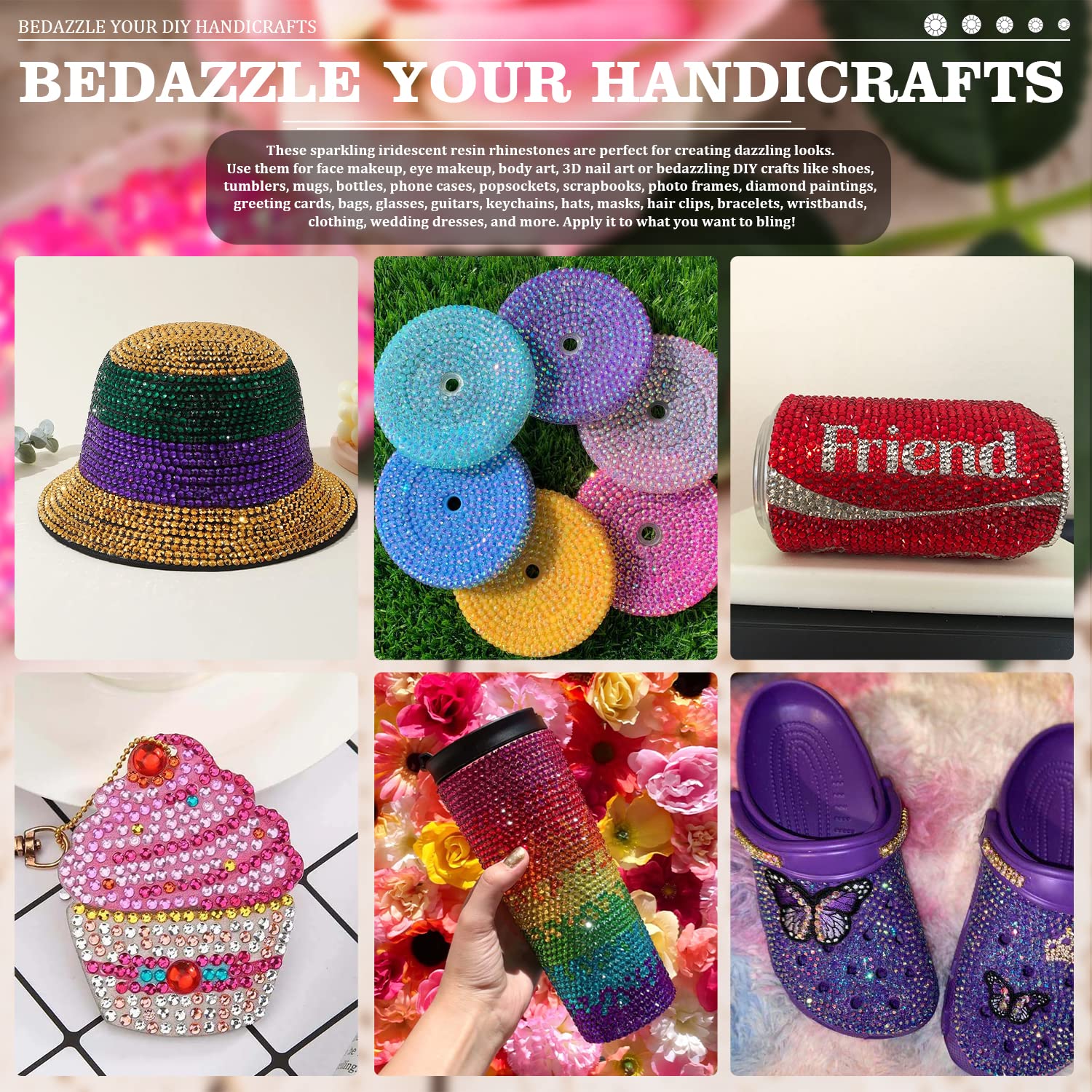 Belleboost Resin Rhinestones Kits, 2/3/4/5/6Mm Flatback Jelly Rhinestones, 2 Box Hot Pink Ab Non Hotfix Crystal Gems For Diy Cra