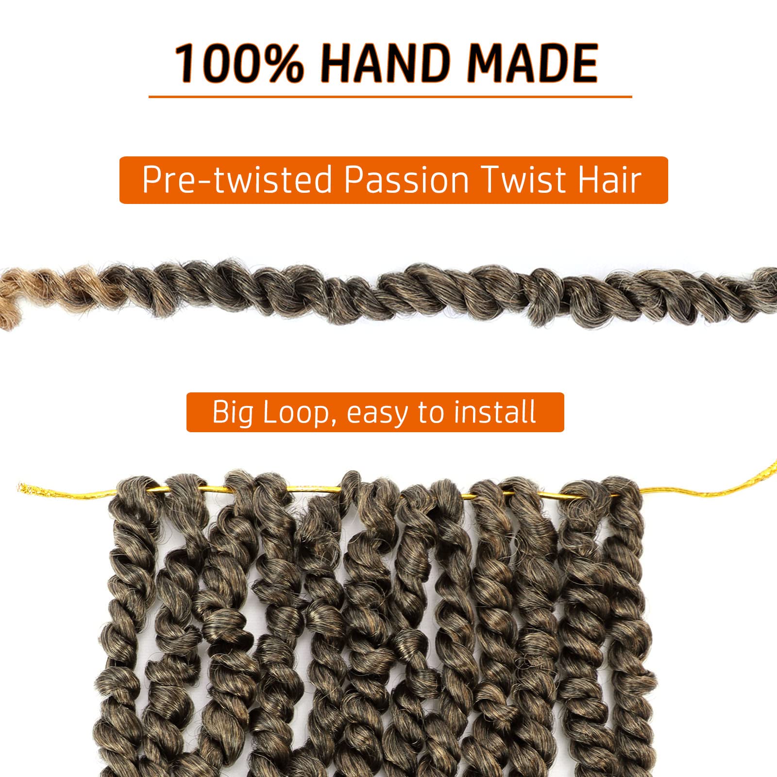 Dorsanee Passion Twist Crochet Hair 10 Inch, Pre-looped Synthetic Braids, 8 Packs, Bohemian Style, Color 1B/27