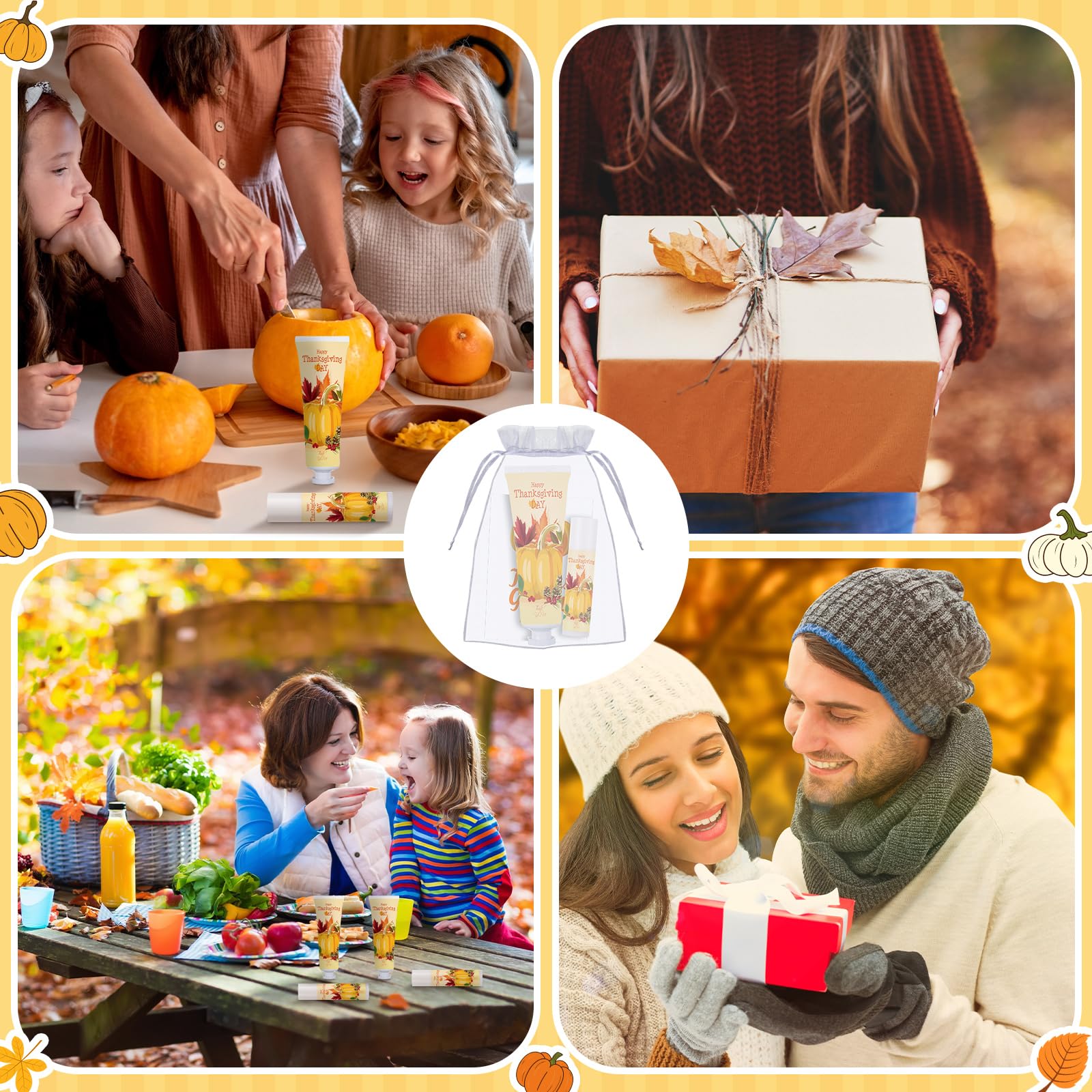 Heigble 30 Sets Thanksgiving Fall Hand Cream and Lip Balm Set Pumpkin Friendsgiving Hand Cream Bulk Mini Pumpkin Lotion Travel S
