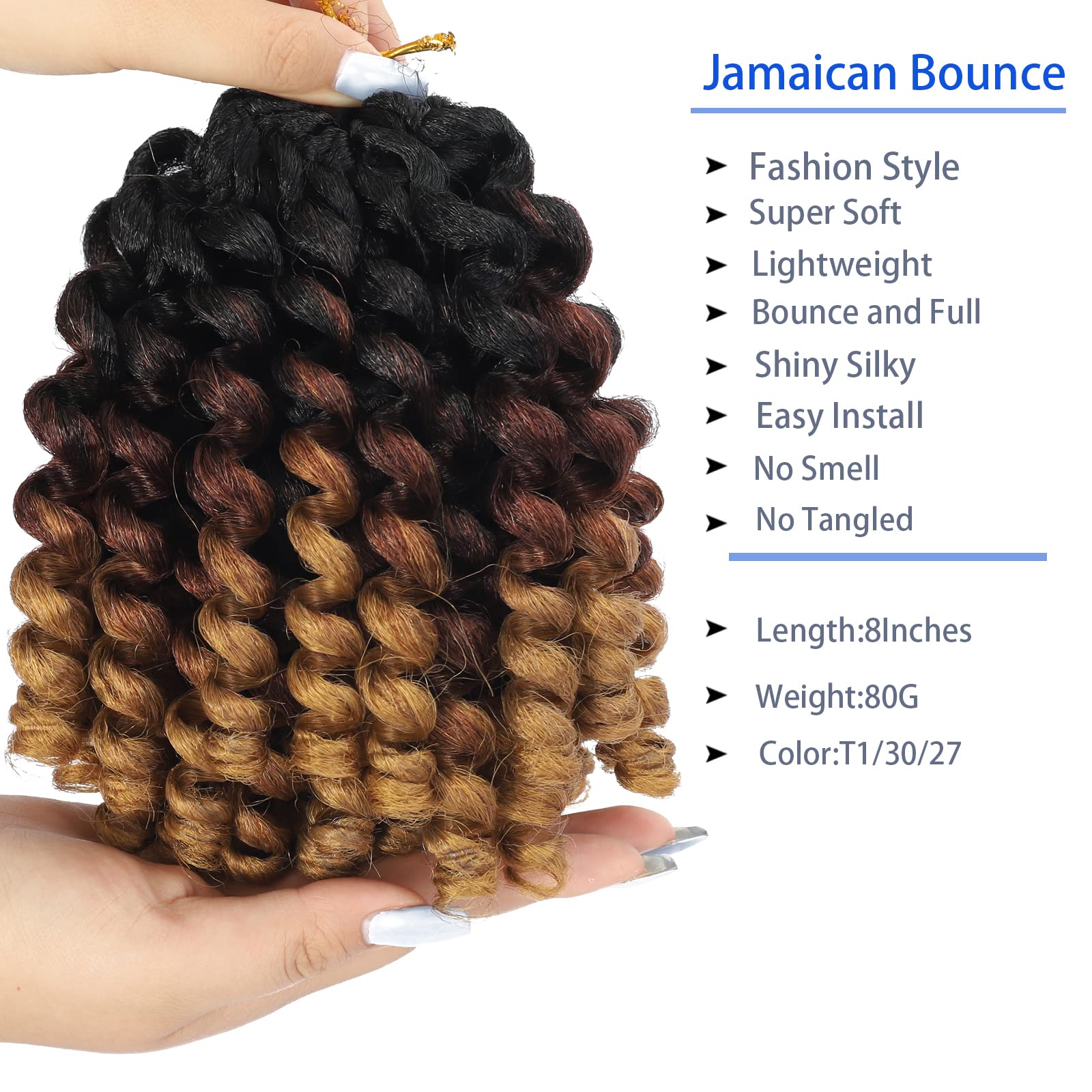 Jamaican Bounce crochet Hair Extensions 8 inch Ringlet Wand curl crochet Hair 3 Tone Blonde Brown Ombre curly crochet Braids 1B