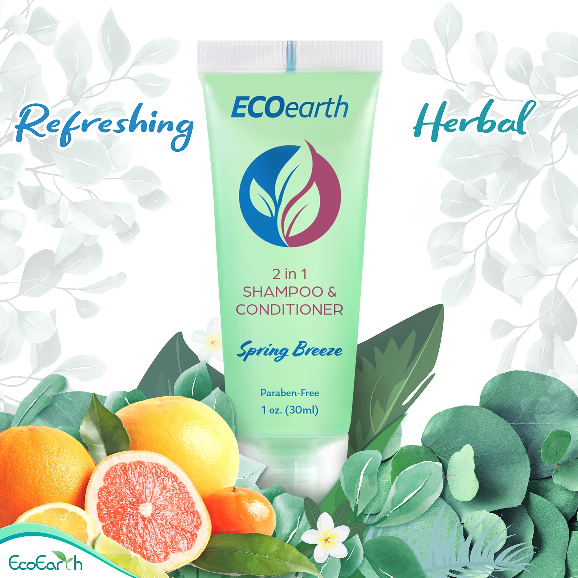 Ecoearth Travel Size Shampoo Conditioner 2-In-1 (1 Fl Oz, 100 Pk, Spring Breeze) Delight Your Guests W/Revitalizing & Refreshing