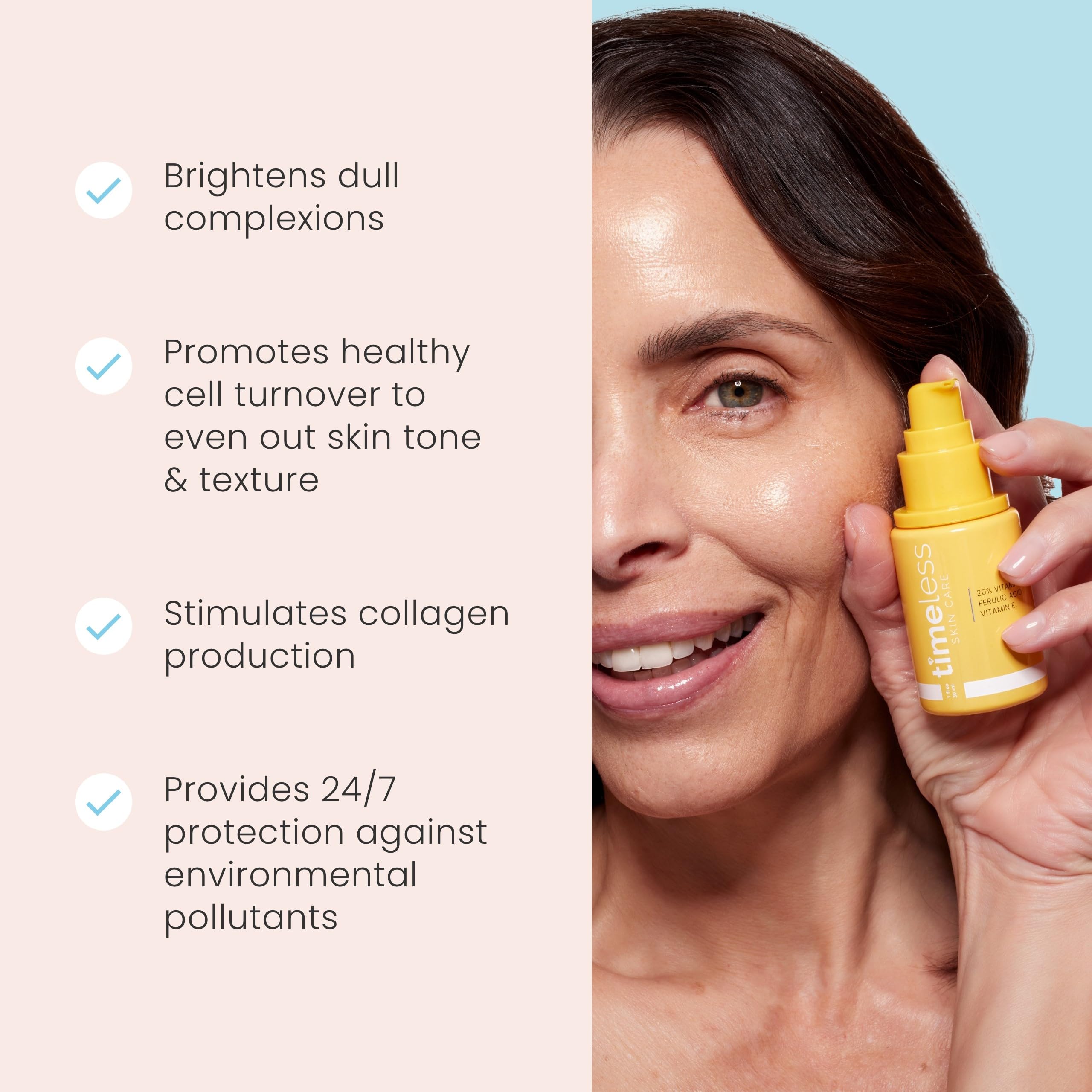 Timeless Skin Care 20% Vitamin C + E Ferulic Acid Serum - 1.7 Fl Oz - Lightweight, Non-Greasy Formula - Use Daily to Brighten, R