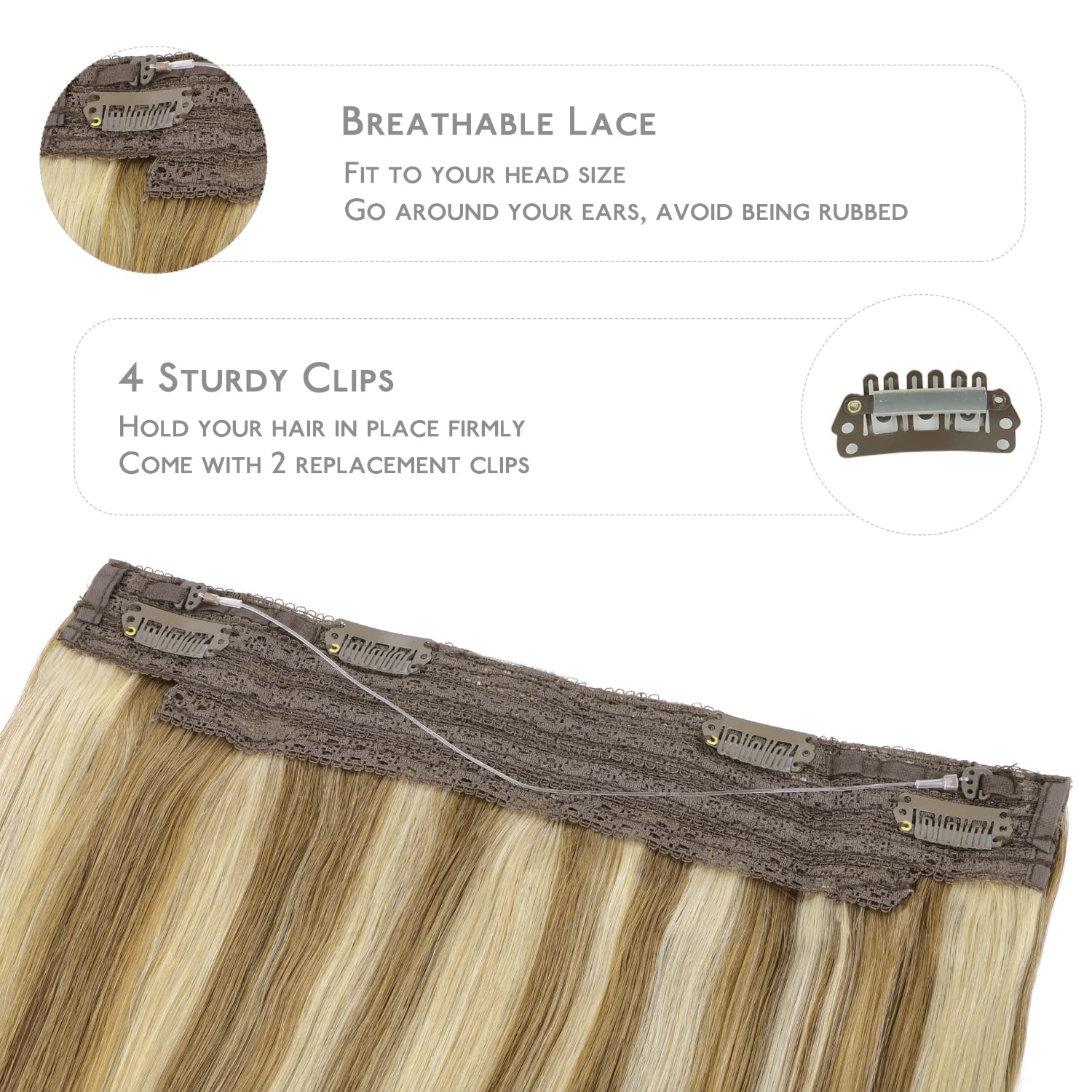 Wennalife Wire Hair Extensions (Increase 50% Lifespan) Real Human Hair 12 Inch 70G Ash Brown Highlighted Golden Blonde Remy Wire