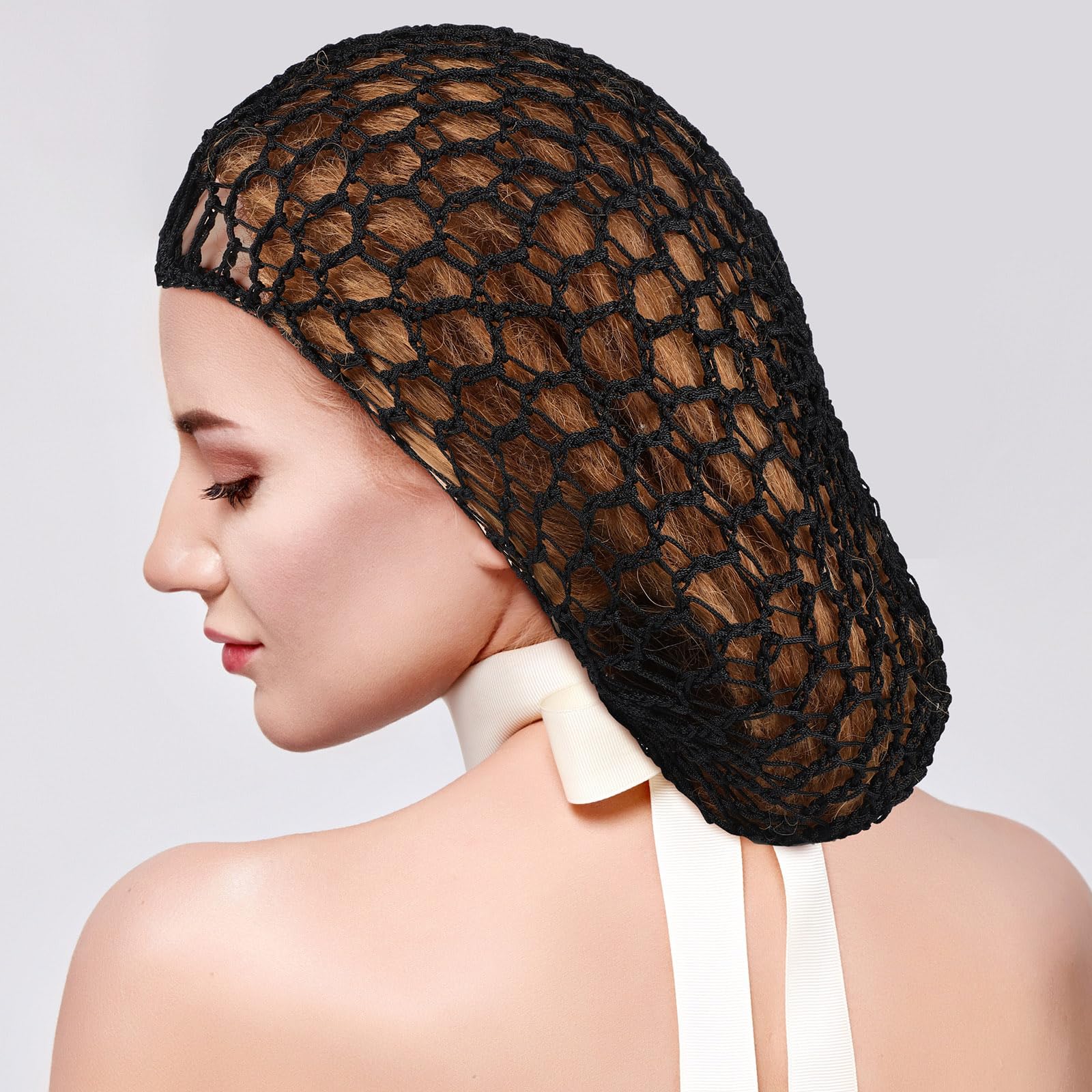 Waydress 2 Pieces Mesh Hair Net Rayon Knit Snood Women Crocheted Sleep Cap (Black, Purple)