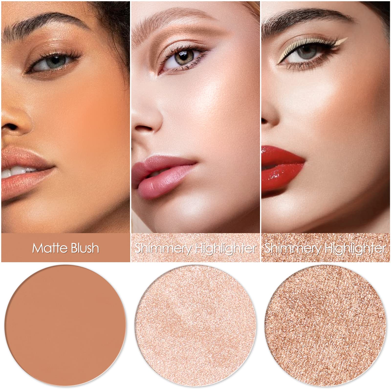 Focallure Blush And Highlighter Palette,3 In 1 Makeup Powder Cruelty-Free Matte Blush,Shimmer Illuminator Highlighters For A Glo