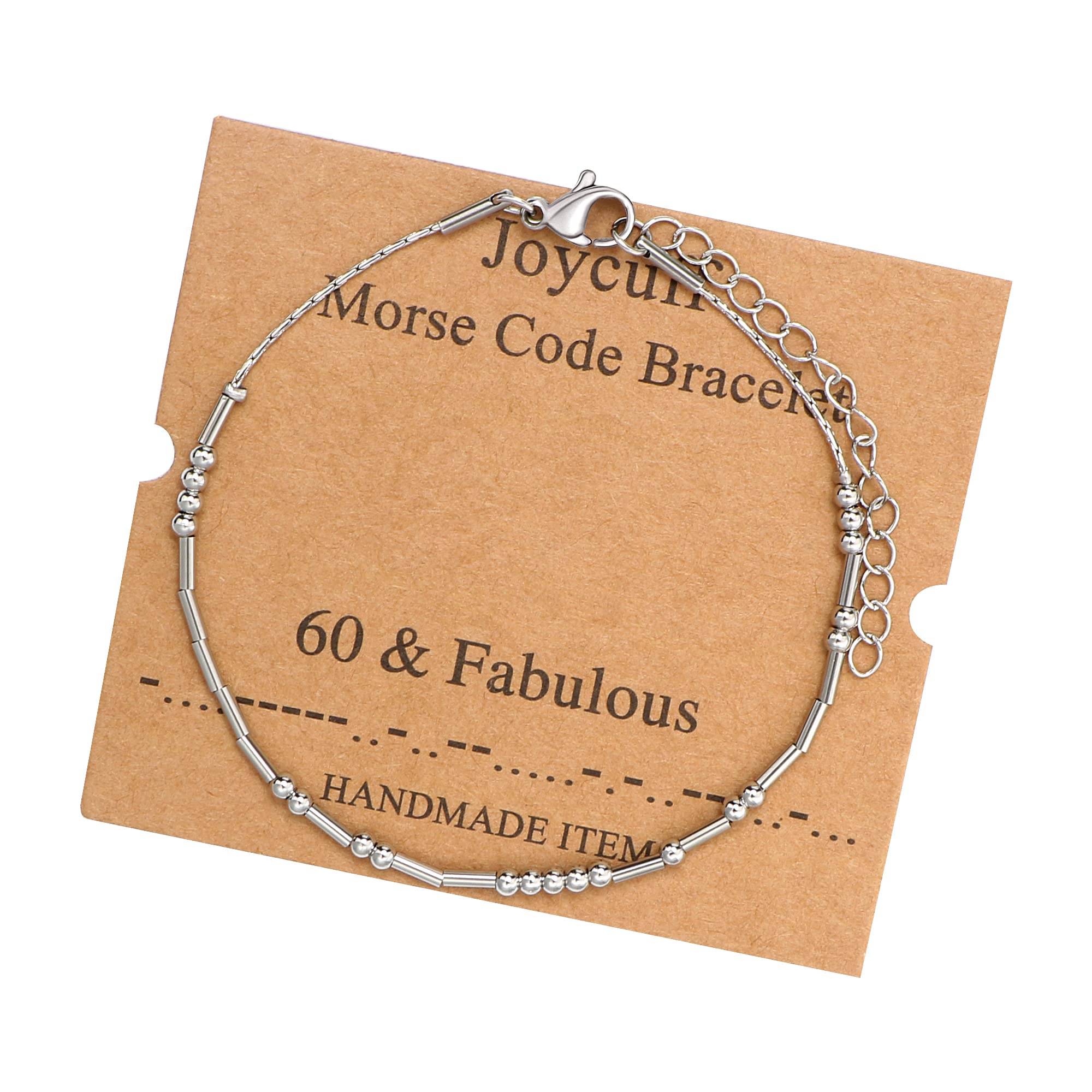 JoycuFF 60 Fabulous Morse Code Bracelets 60th Birthday Gifts for Women Best Friends Mom Sister Grandma Stainless Steel Bracelet 