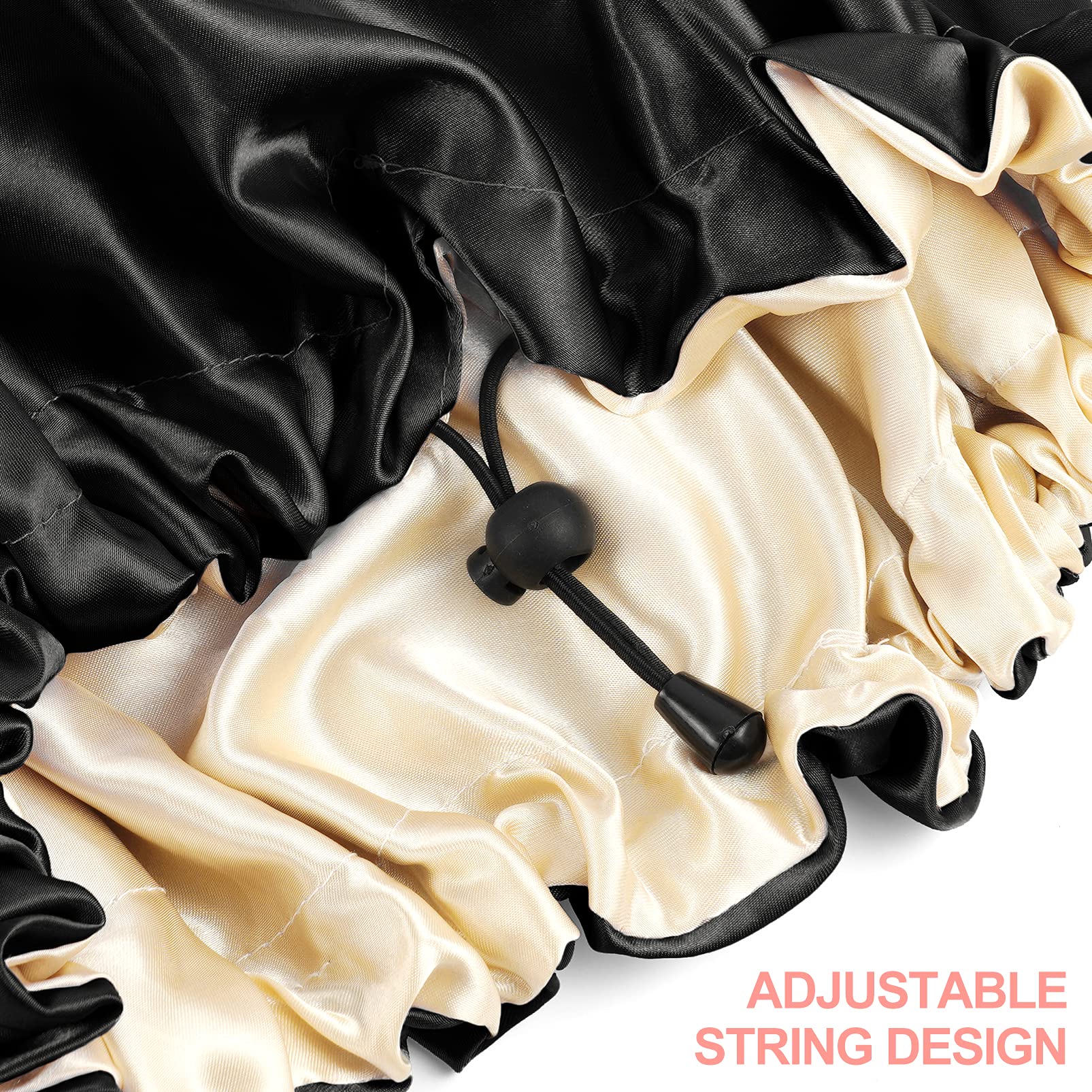 Chorha Satin Sleep Cap,Double-Sided Adjustable Sleep Bonnet,Bonnet Cap For Sleep (Black)