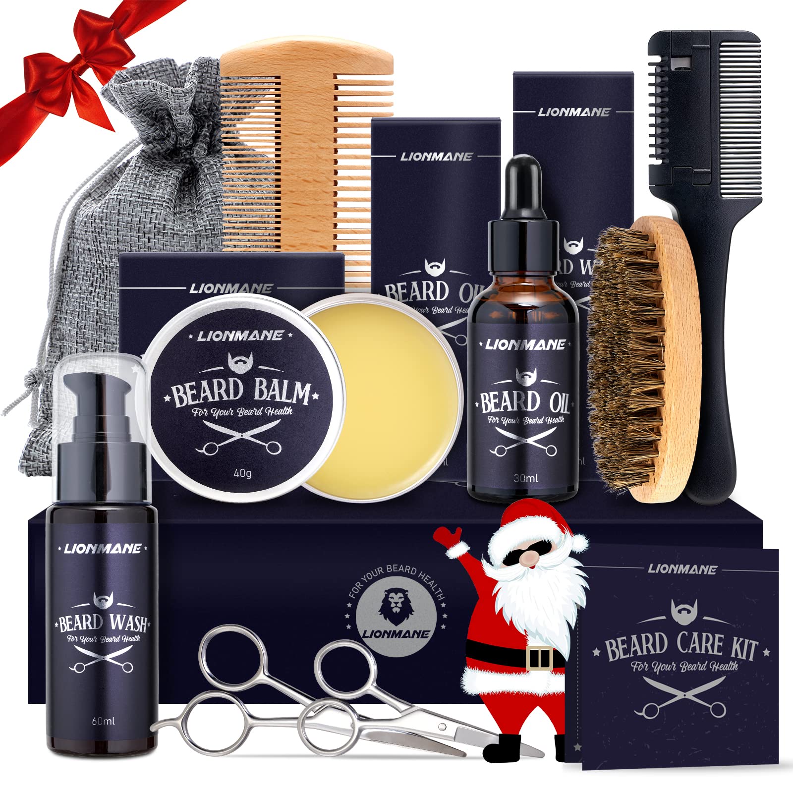 Lionmane Beard Care Gifts Kit For Men, Beard Mustache Grooming Kit-Beard Balm, Beard Wash, Beard Oil, Brush, Scissors, Birthday
