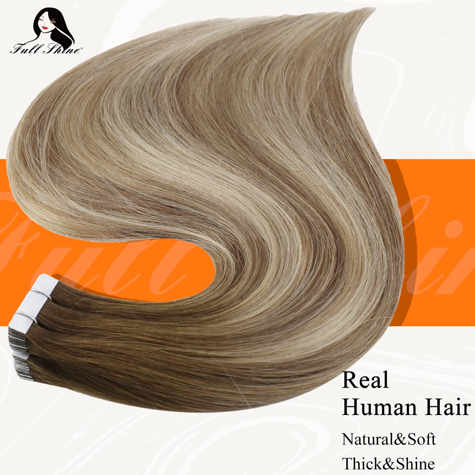 Full Shine Tape In Hair Extensions 16 Inch Glue On Hair Extensions Balayage Color 3 Dark Brown Fading To 8 Ash Brown Highlight 2