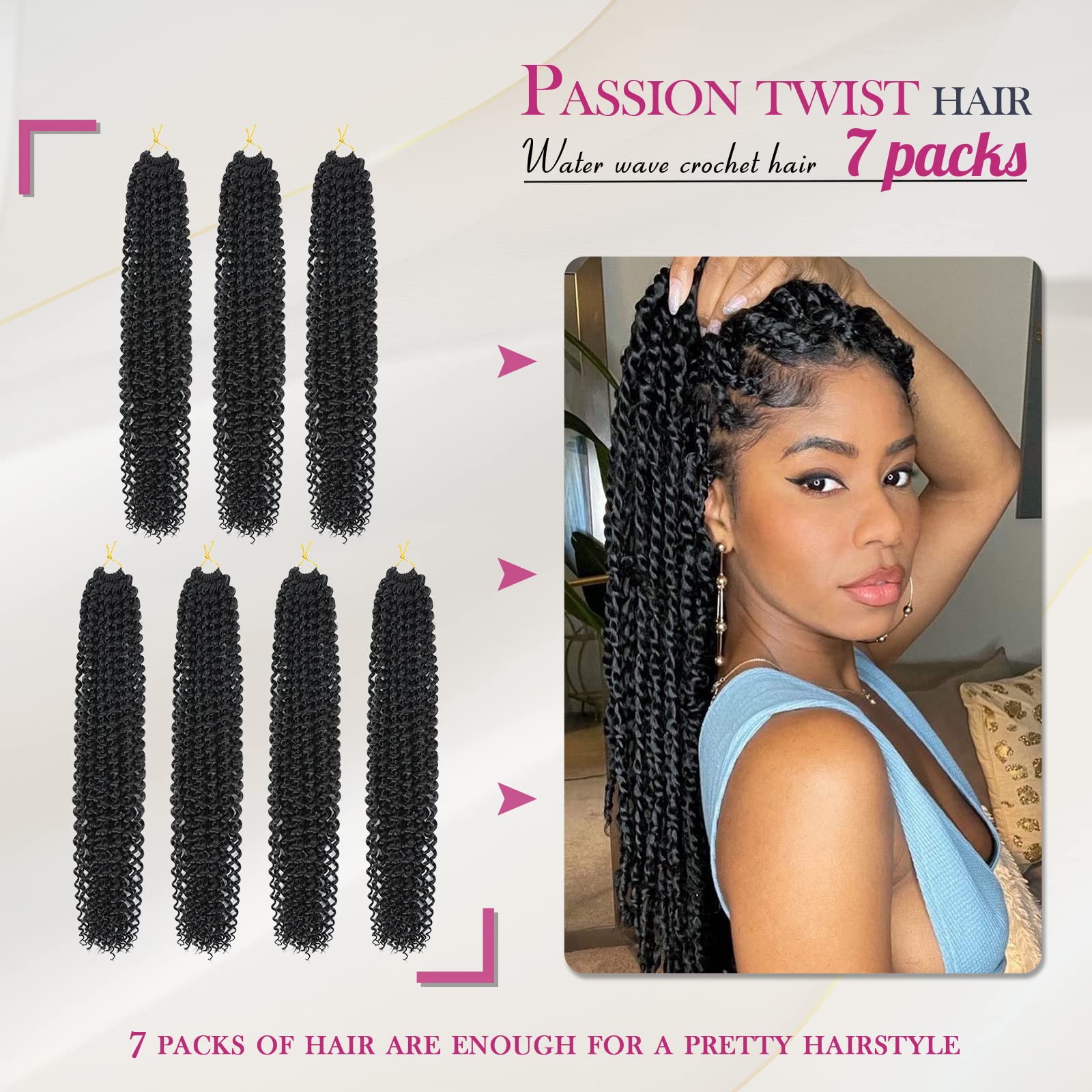 Dansama 7 Packs Passion Twist Hair Water Wave Braiding Hair For Butterfly Style Crochet Braids Bohemian Hair Extensions (22Inch