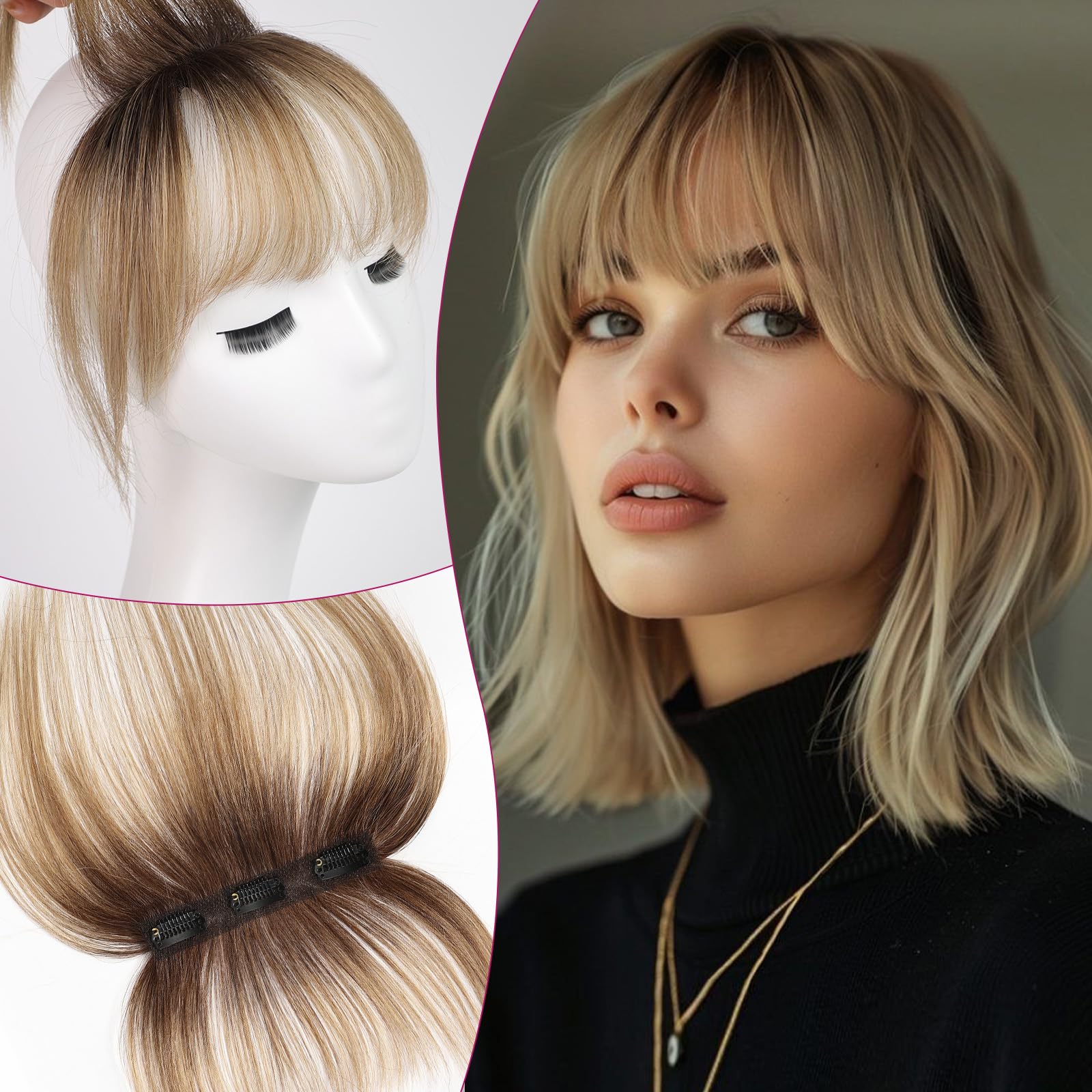 EMMOR Clip in Bangs, 100% Human Hair Bangs with 3 Non-slip Clips, 360Cover Top HairPieces with 5 inch Wispy Fringes for enhancin