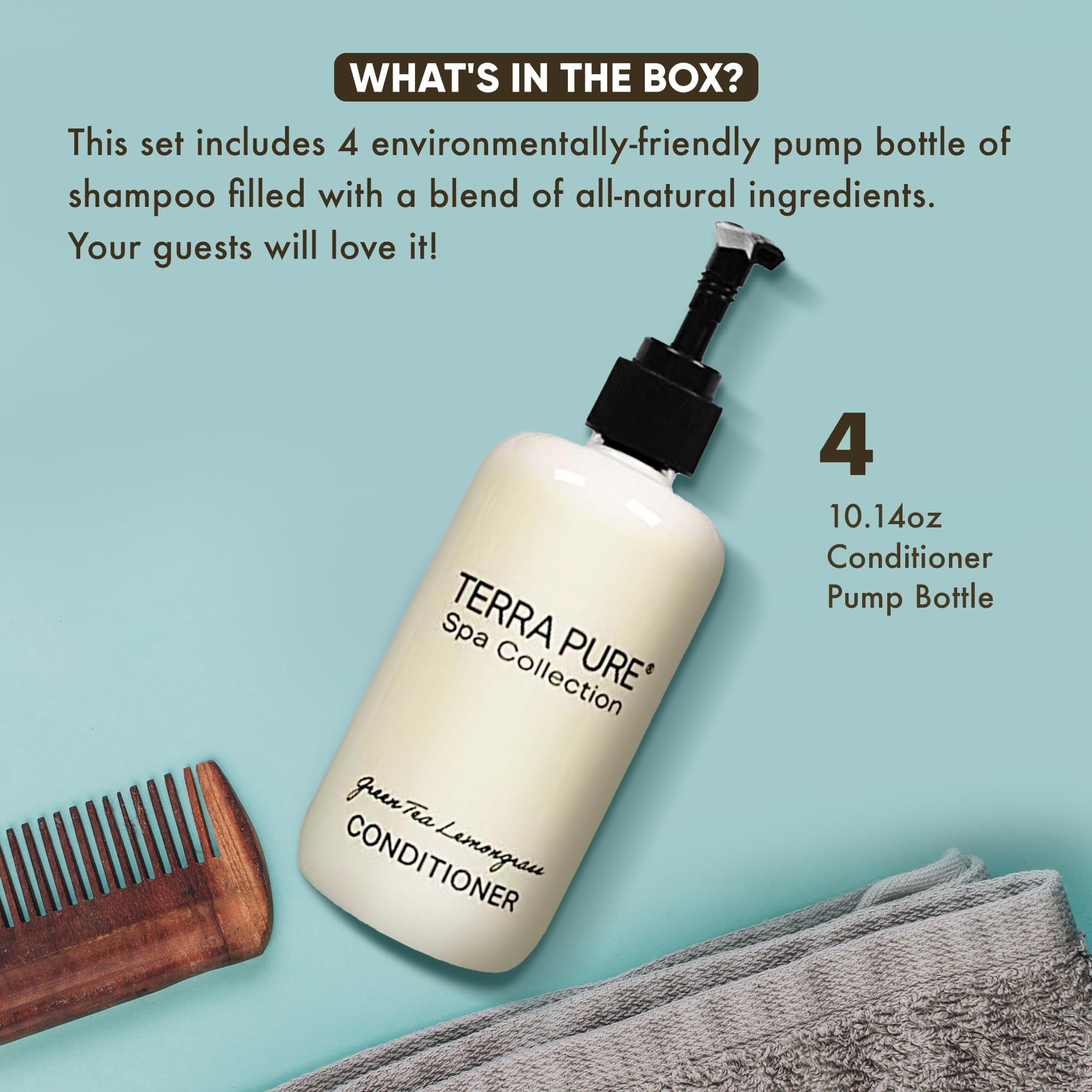 Terra Pure Conditioner | Spa Collection | Hotel Amenities In Pump Bottle | 10.14 Oz. / 300 Ml (4 Bottles)