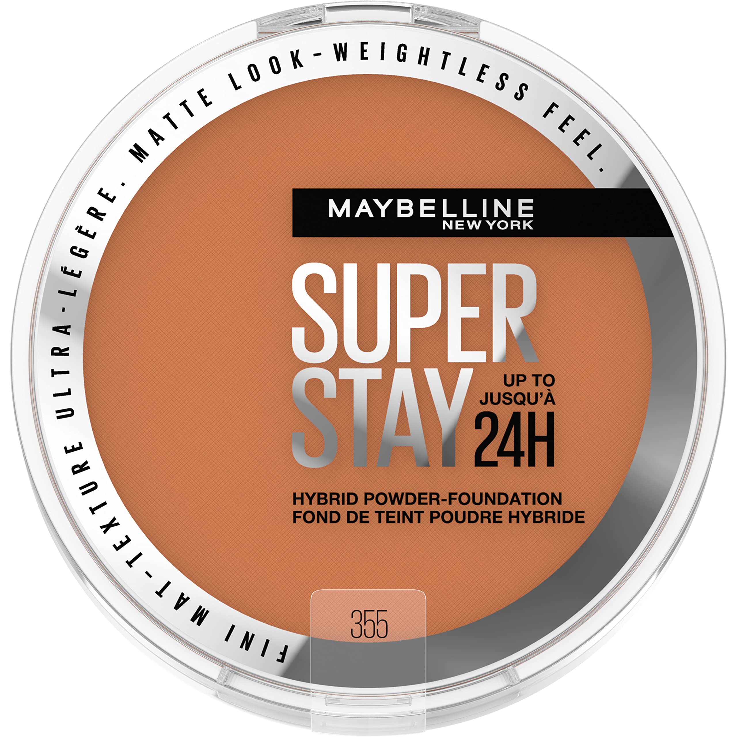 Maybelline Super Stay Up To 24Hr Hybrid Powder-Foundation, Medium-To-Full Coverage Makeup, Matte Finish, 355, 1 Count