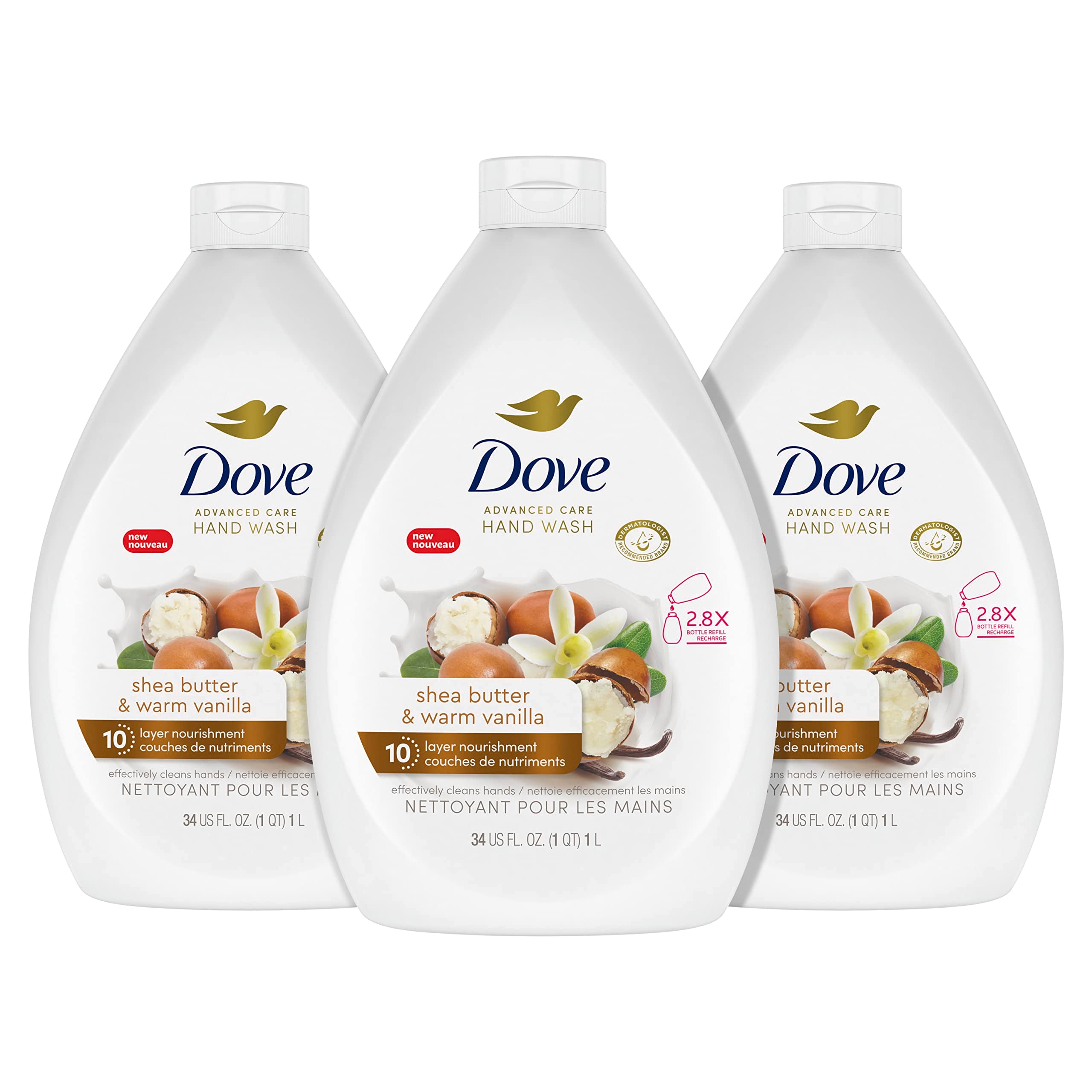 Dove Advanced Care Hand Wash Shea Butter & Warm Vanilla Pack of 3 For Soft, Smooth Skin, More Moisturizers Than The Leading Ordi