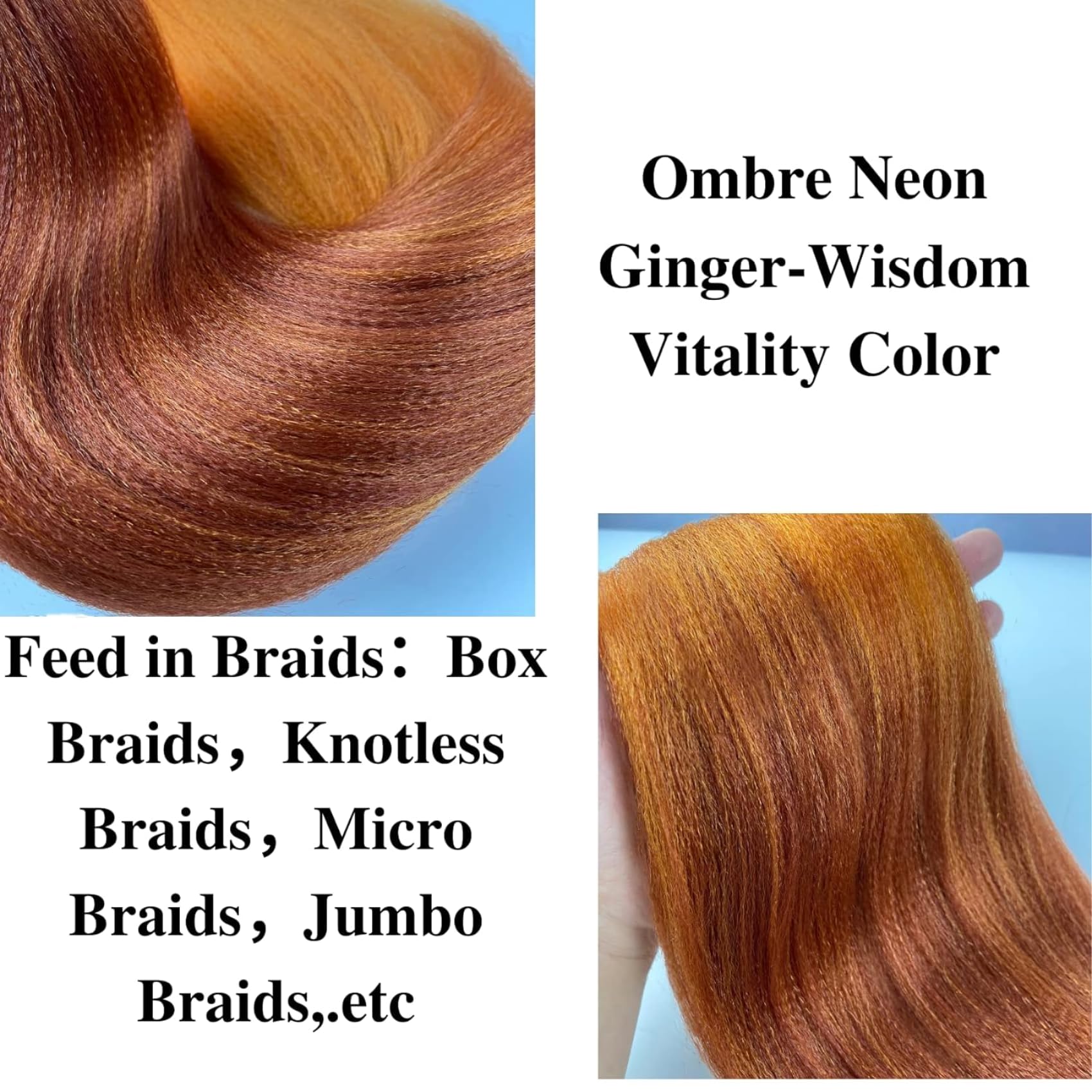 Neon Ginger Braiding Hair Pre Stretched Kanekalon Braiding Hair Extensions Feed In Braiding Hair 26 Inch 6 Packs