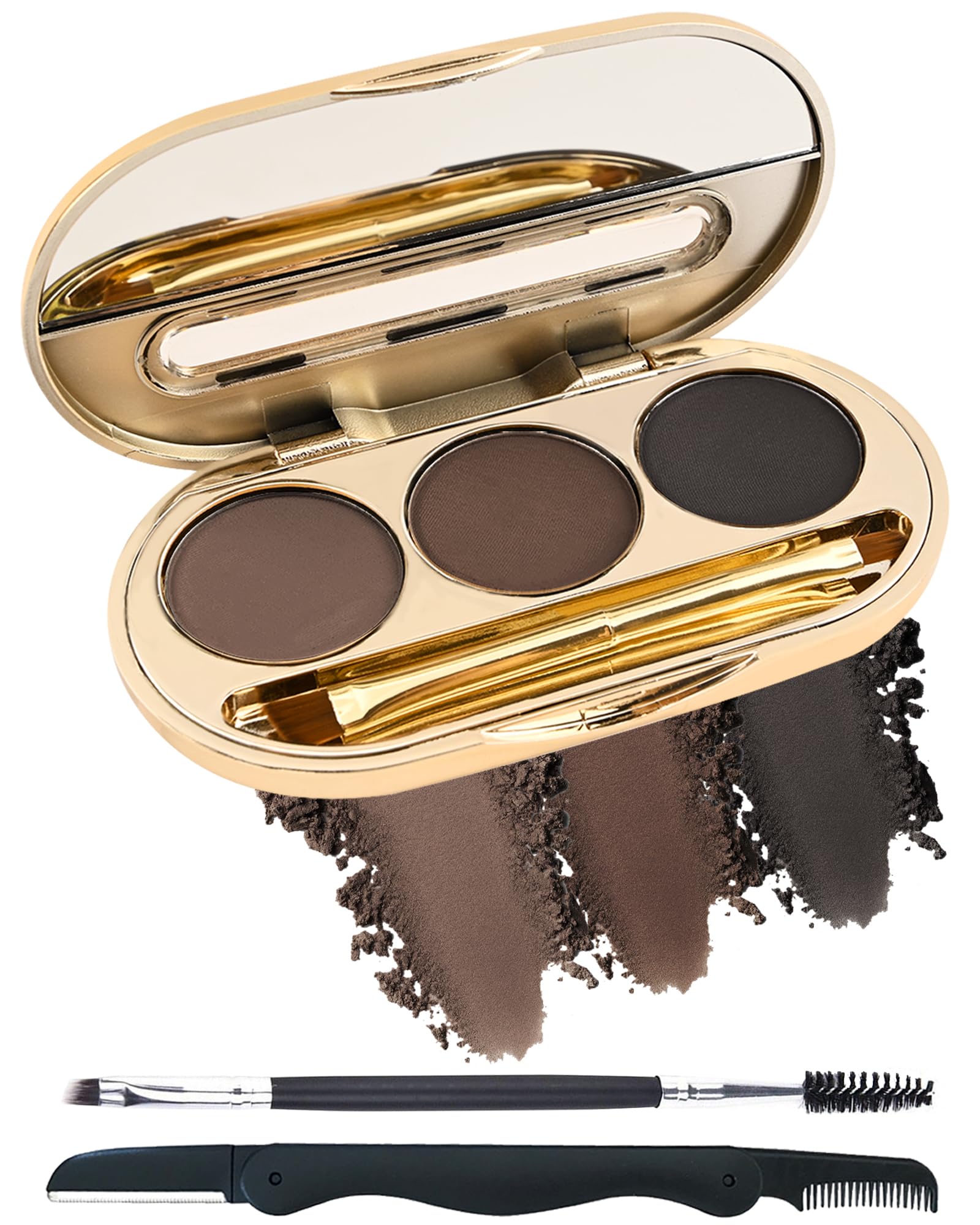 Eyebrow Powder Makeup Kit-3 Colors Eye Brow Tinting Powder Palette For Women Eyebrows Long-Lasting Waterproof, Dark Light Black