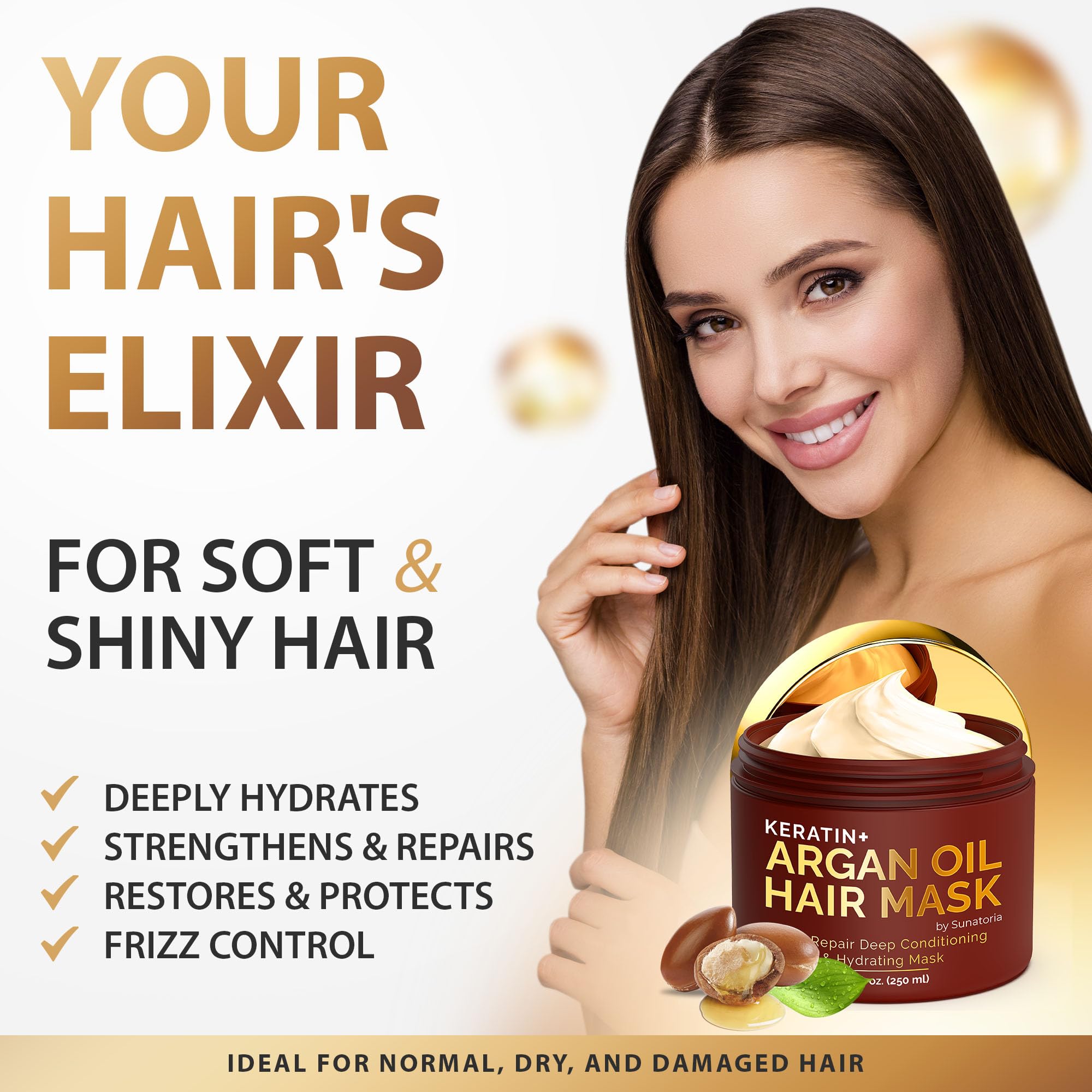 Sunatoria New Argan Oil Hair Mask With Keratin - Hair Conditioner For Dry, Damaged, Frizzy Hair & Split Ends - Hair Treatment Se