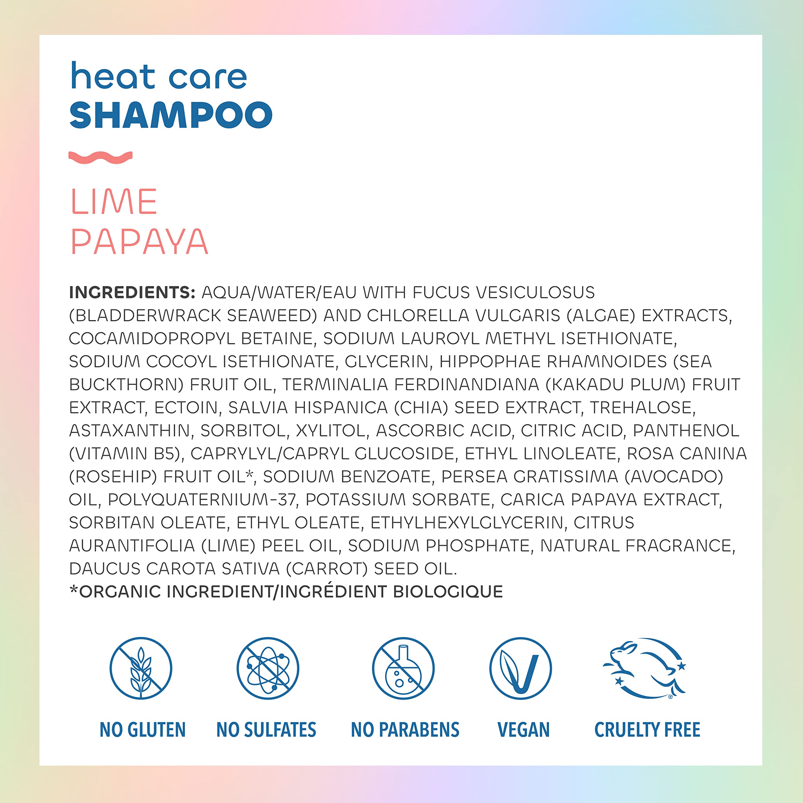 Seaweed Bath Co. Heat Care Shampoo, Lime Papaya Scent, 12 Ounce, Sustainably Harvested Seaweed, Sea Buckthorn, Kakadu Plum, For