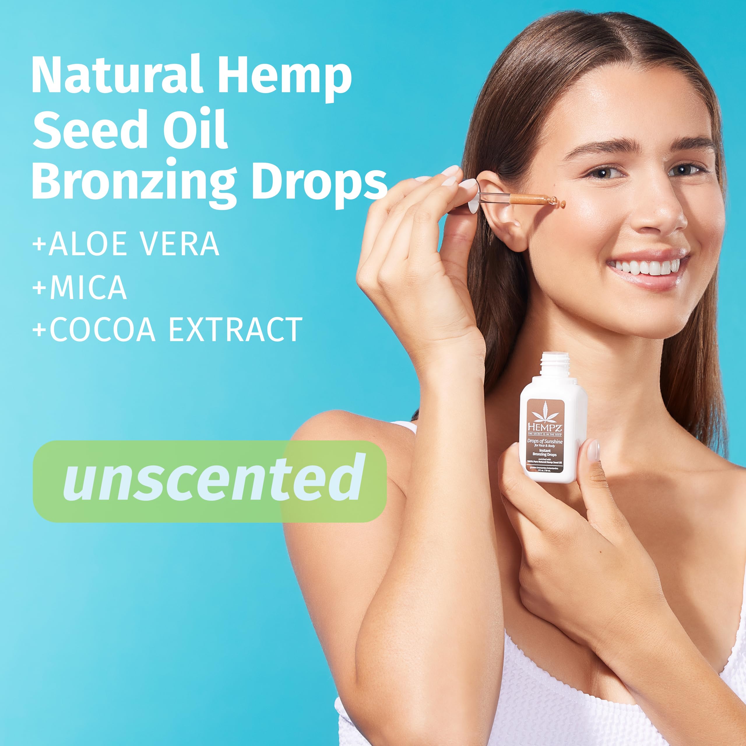 Hempz Instant Bronzing Drops, Face and Body Bronzer, Drops of Sunshine, 2 oz.