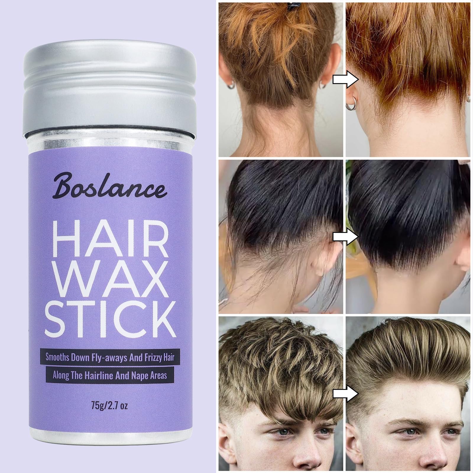 Boslance Hair Wax Stick - Strong Hold, Matte Finish, 2.7 oz, All Hair Types, Travel-Friendly, Natural Ingredients