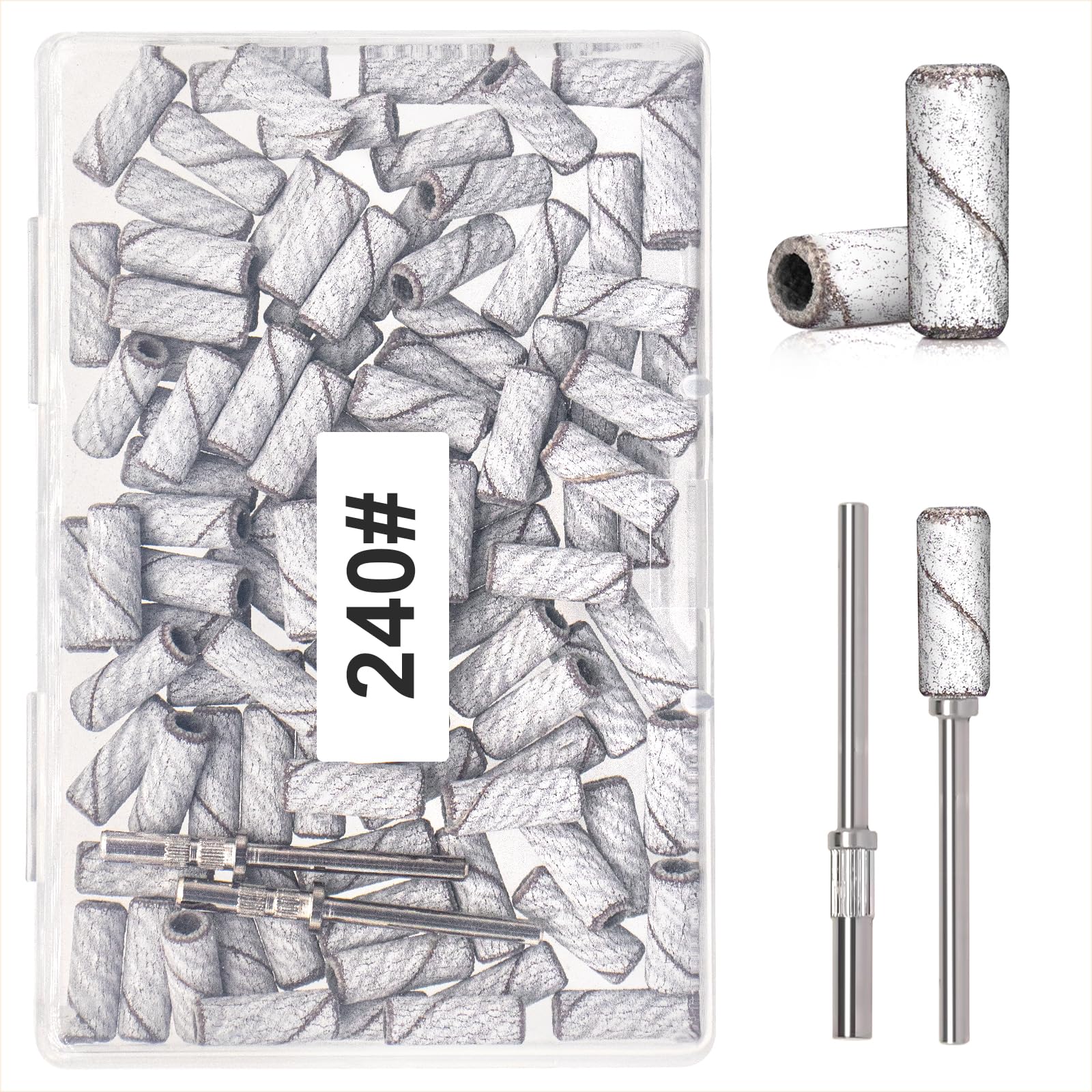100pcs 240 Grit Small Sanding Bands for Nail Drill with 2pcs 3/32 Upgrade Mandrels Bits, Mini Sanding Bands for Nail Drill for M