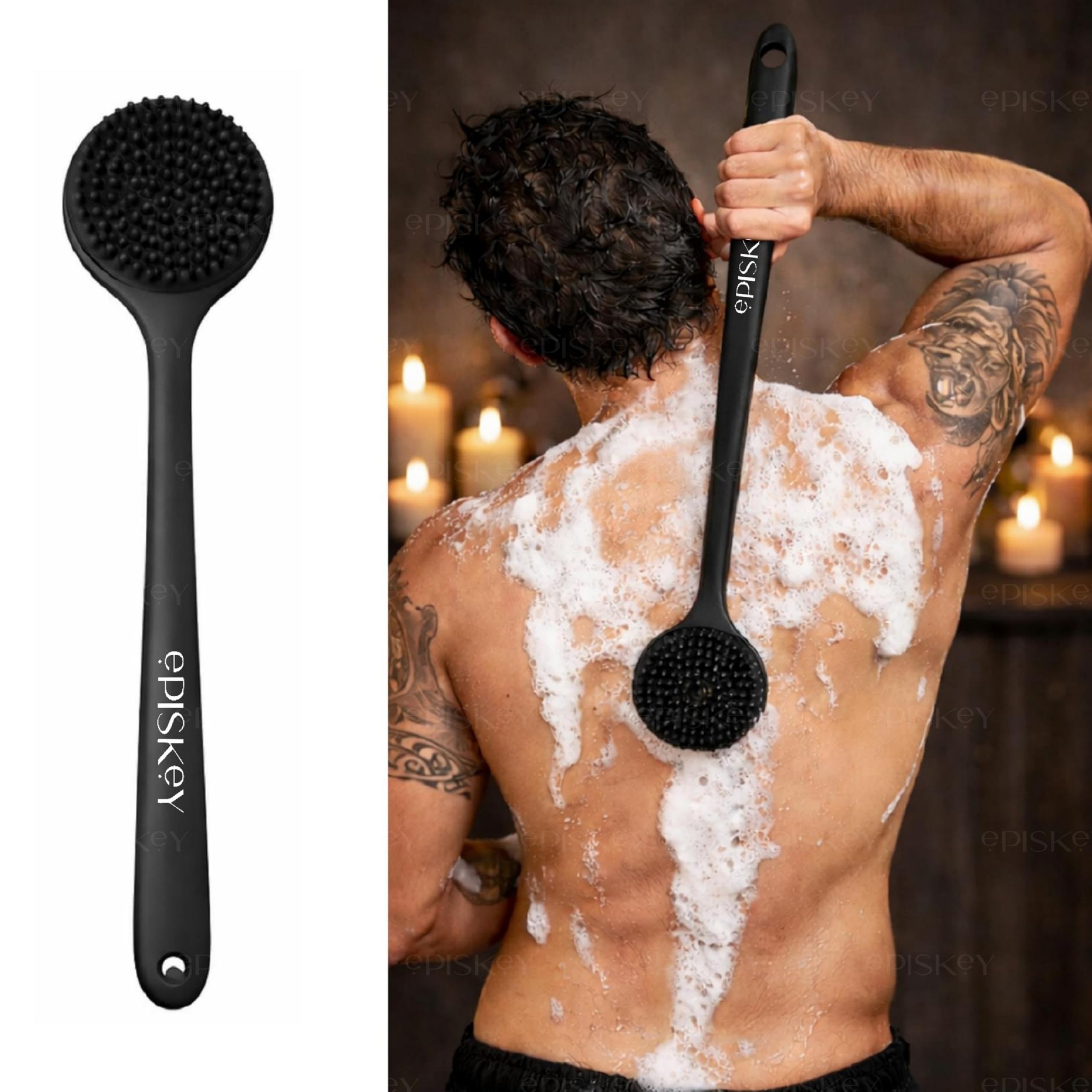 Episkey Soft Silicone Back Scrubber Shower Bath Brush with Long Handle | Flexible Bristles for Smooth Skin | Exfoliating Brush |