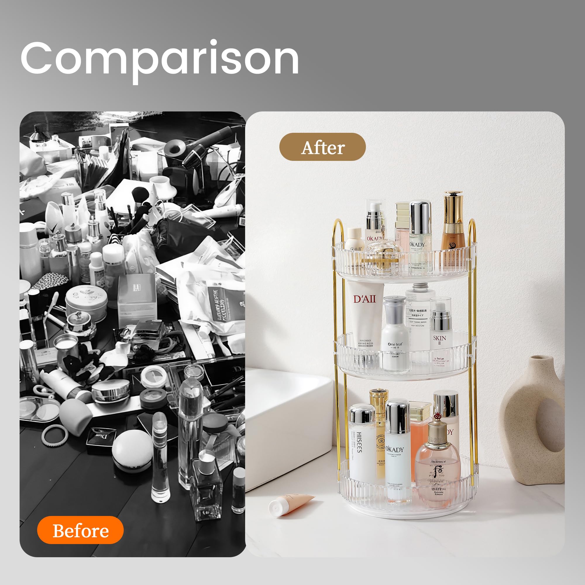 Rotating Makeup Organizer For Vanity, Large Skincare Make Up Storage Perfume Organizers For Bathroom Counter, Clear Cosmetic Dre