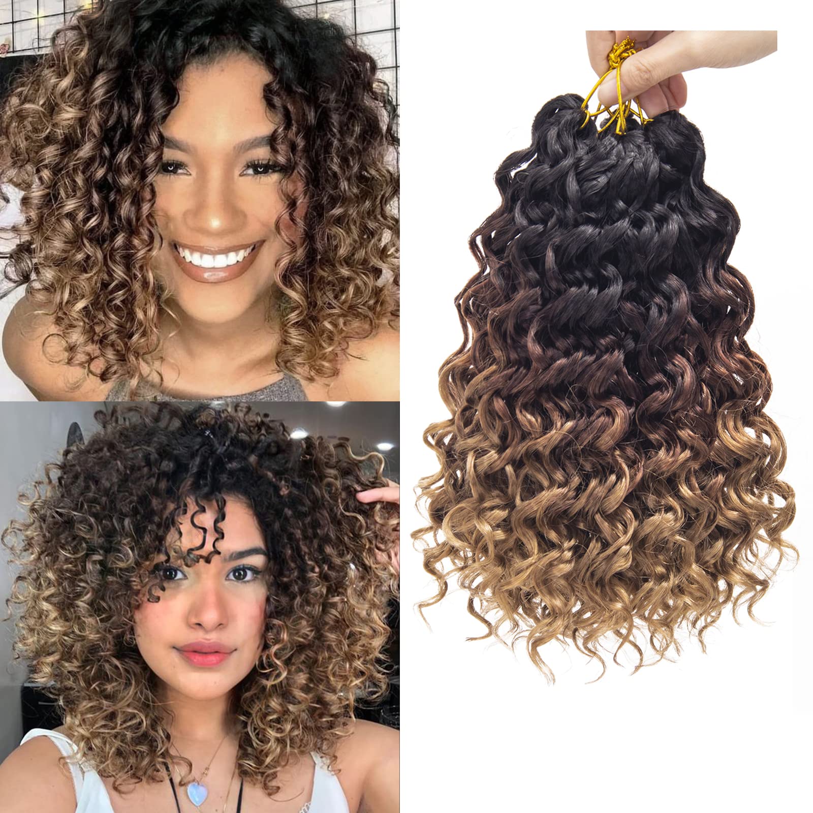 Gogo Curl Crochet Hair Water Wave Crochet Hair Ombre Color Synthetic Bohemian Crochet Braid Deep Wave Braiding Hair Extensions (
