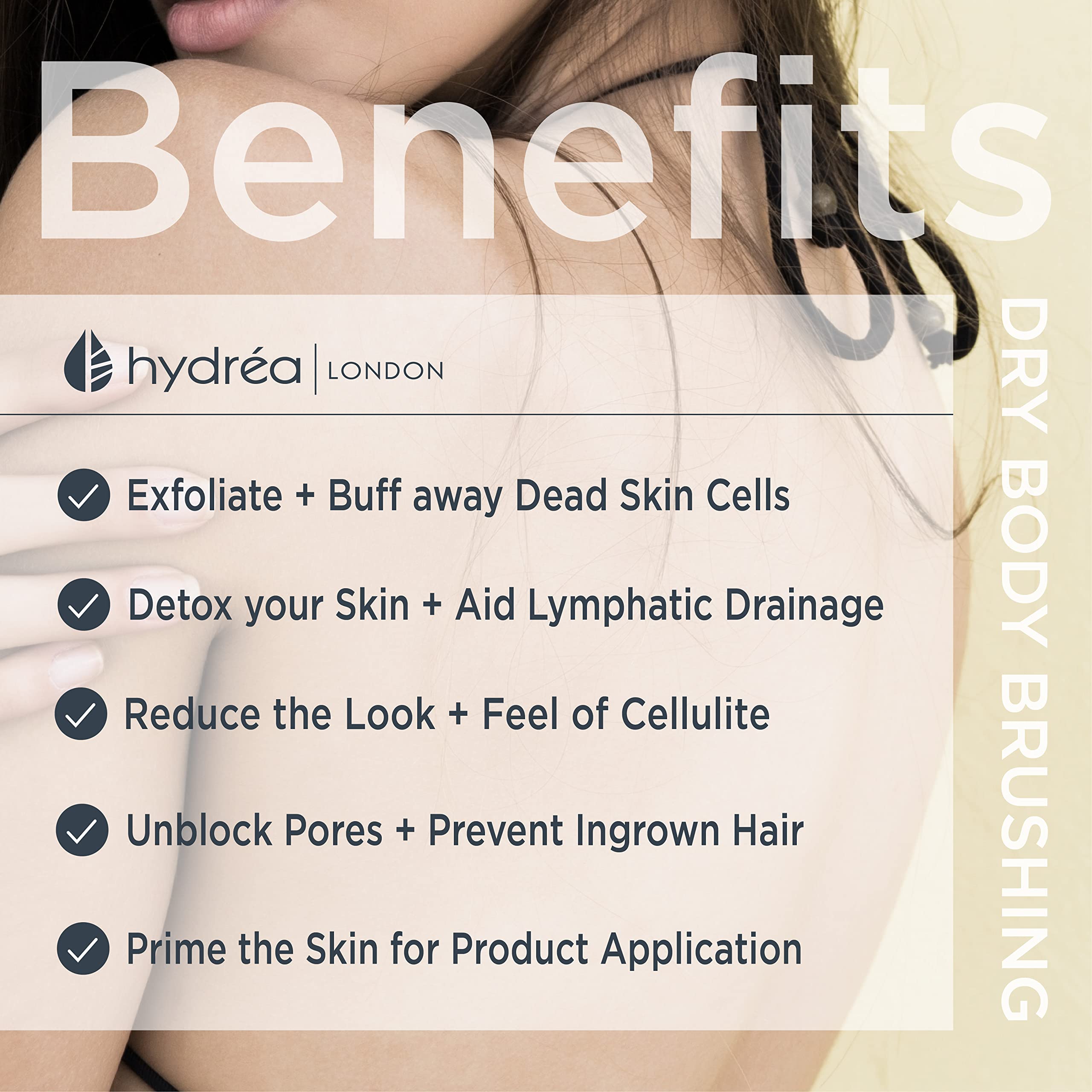 Hydrea London Dry Brushing Body Brush with Cactus Bristle - Dry Brush for Skin, Cellulite Remover, Vegan Best Dry Brush for Flaw